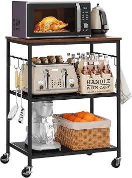 Homleke 3-Tier Rolling Kitchen Microwave Cart, Utility Cart