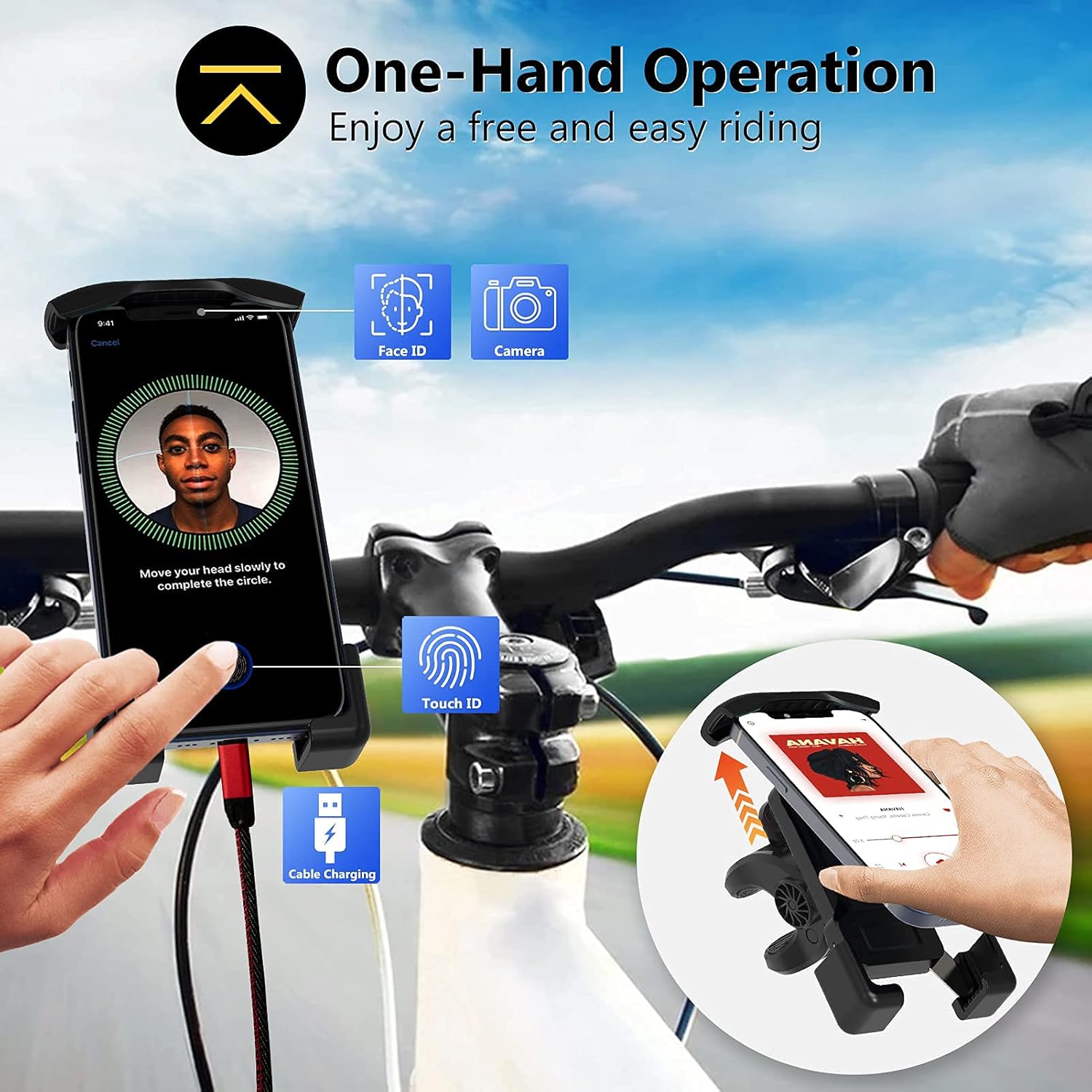 Motorcycle Phone Mount Holder Bike Phone Mount Cell Phone Mount Holder for Bike Bicycle Sport Road Bike Handlebar Universal 360 Adjustable for iPhone 12 11 xr Pro Max All Phones : Automotive