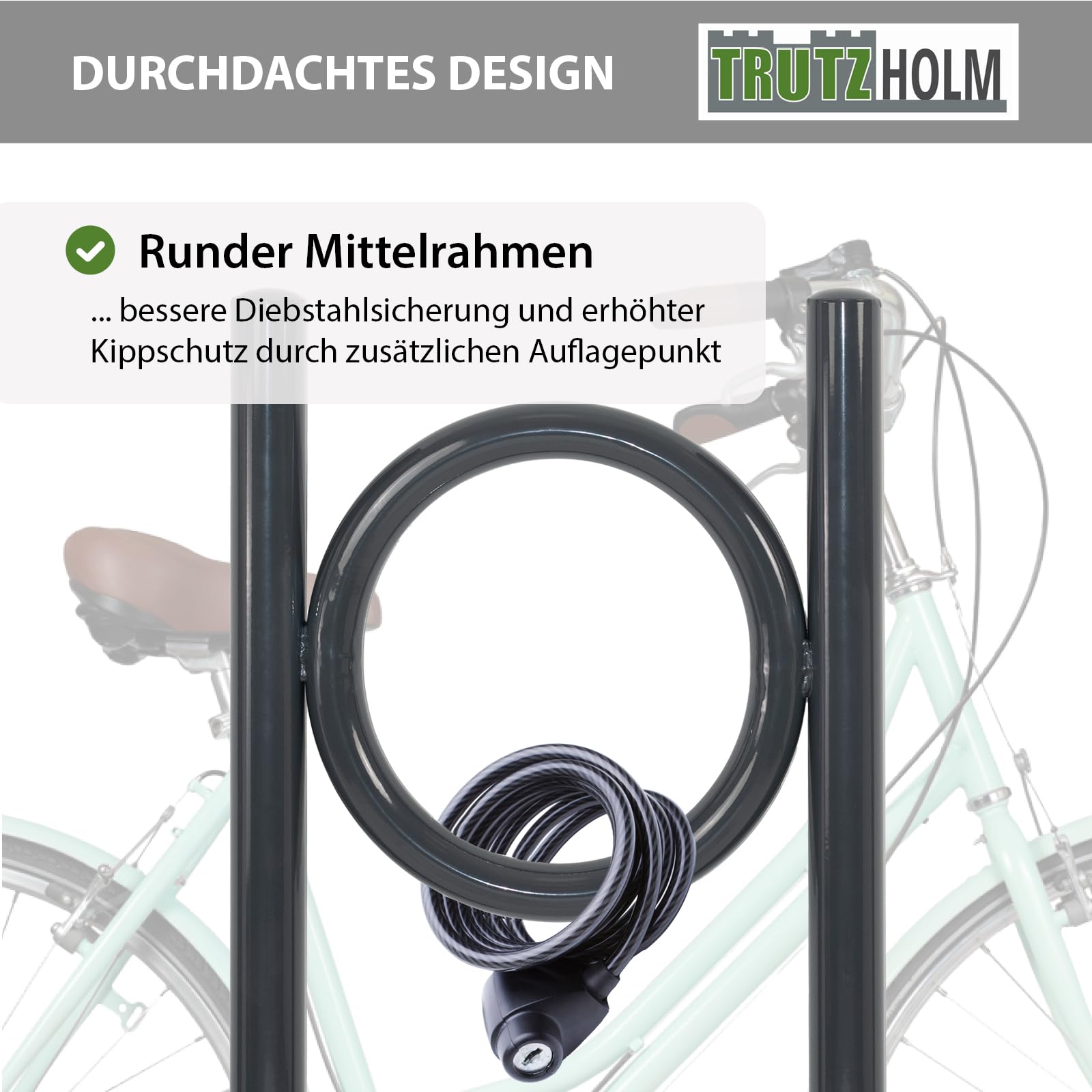 TRUTZHOLM 2x Fahrradanlehnbügel 115x52 cm Stahl pulverbeschichtet Rohrdurchmesser Ø 60 mm Fahrradständer zum Einbetonieren inkl. Bodenqueranker Parker Fahrradanlehner für 2 Fahrräder in Anthrazit