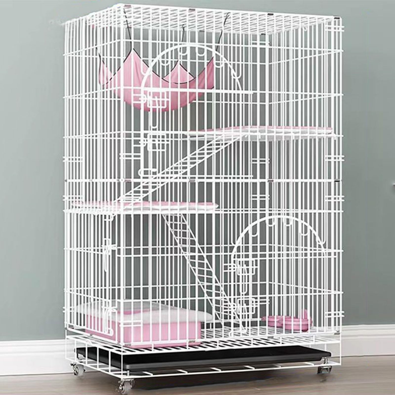 asdchZen Cat Crates For Indoor Cats With Litter Box,Foldable Thick Wire Cat Cage,Small Animal Pet Playpen With Door,Rabbit,Guinea Pig Cages,Kitten Playpen,White-3 layer