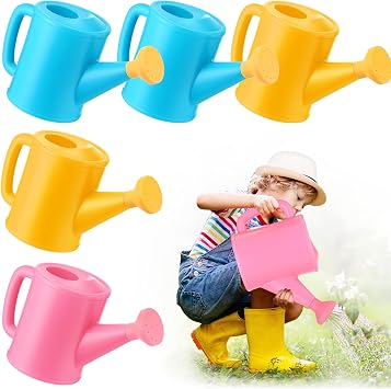 Meooeck 6 Pieces Plastic Watering Can for Kids Small Beach Toy Watering Can Toys for Childs Toddler Boys Girls Water Play Outdoor Gardening Play Time Practical Use, Yellow, Pink, Blue