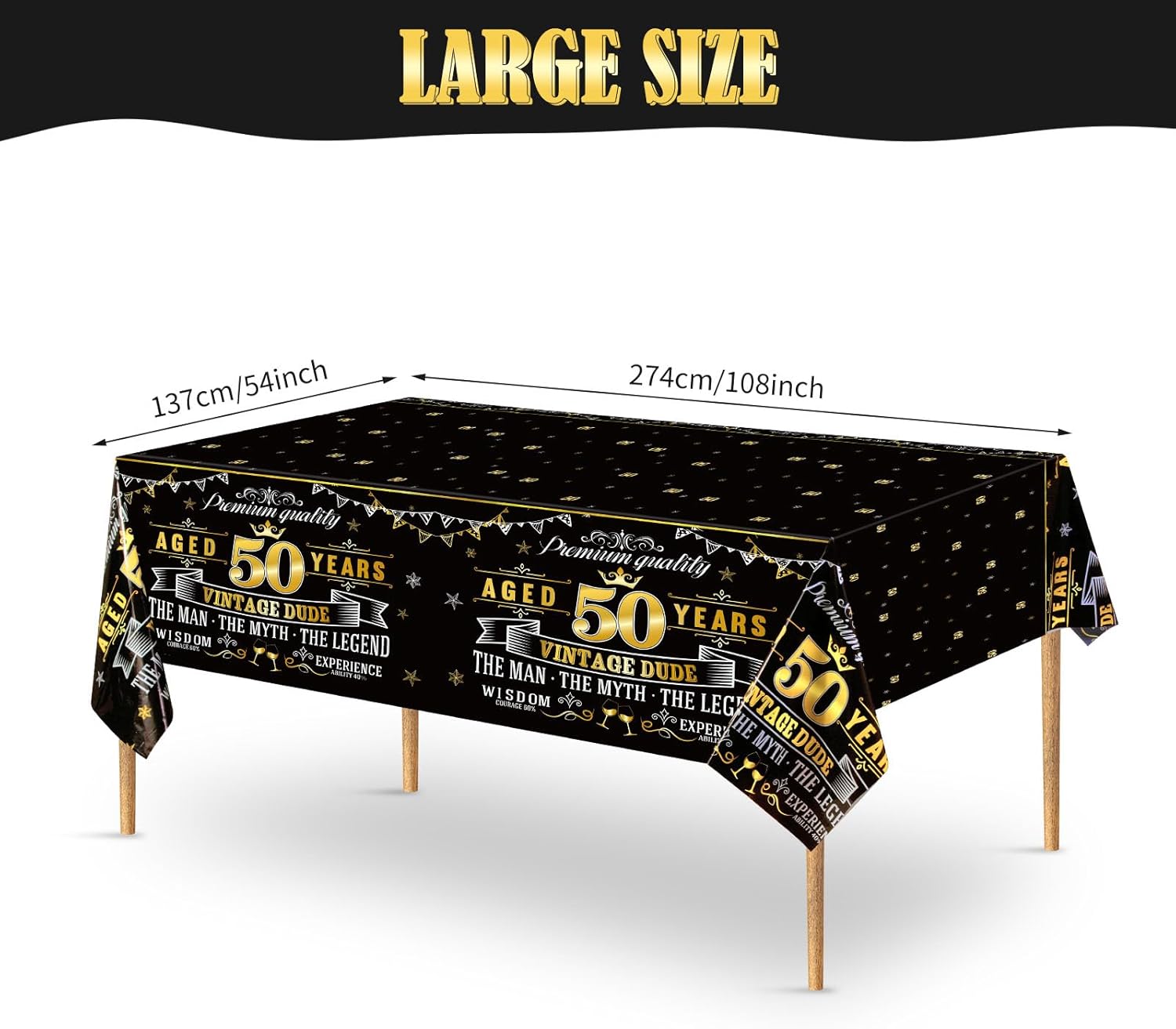 Vintage 50th Plastic Tablecloths - Black Gold Vintage Happy 50 Birthday Party Table Cloth - Cheers to 50 Years Party Decorations for Men - 12 Packs (12)