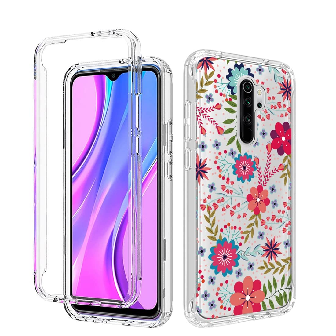 Custodia Per Redmi 9 / Redmi 9 Prime / Poco M2 Con Protezione In Vetro Temperato – Fiore Viola, Antiurto Militare
