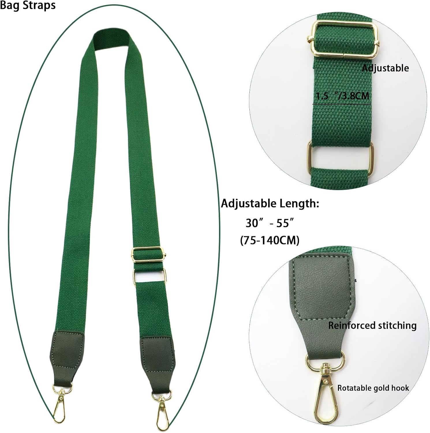 Universal Leather & Canvas Replacement Purse Straps – 1.5” Wide Crossbody Strap for Handbags, Luggage & Cossbody Bags(Adjustable, 55" Long) image 3