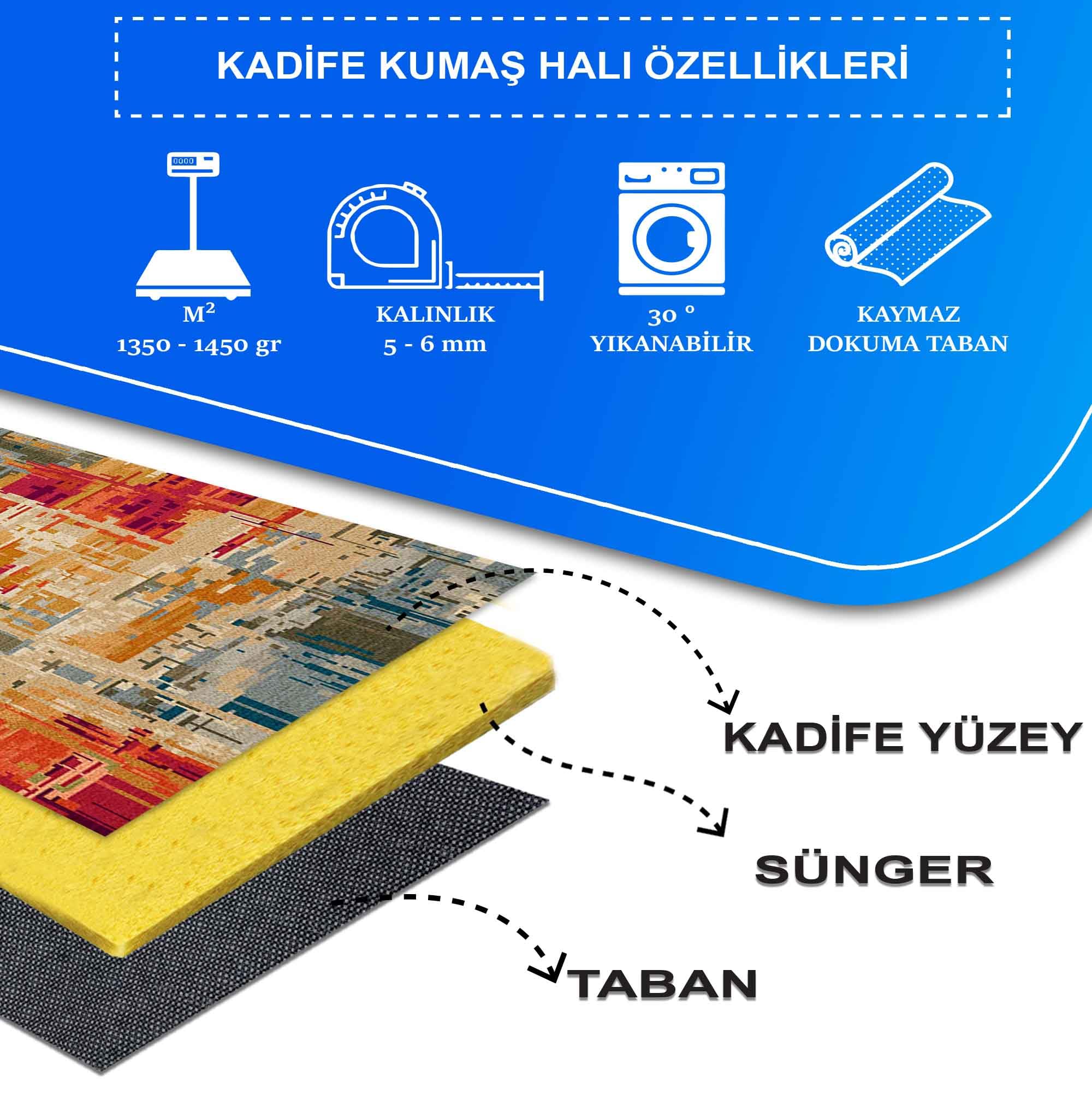 Latte Dizayn Orya Desenli Kadife Pamuk Tabanlı Yıkanabilen Kaydırmaz Antibakteriyel Salon Halısı 200x300