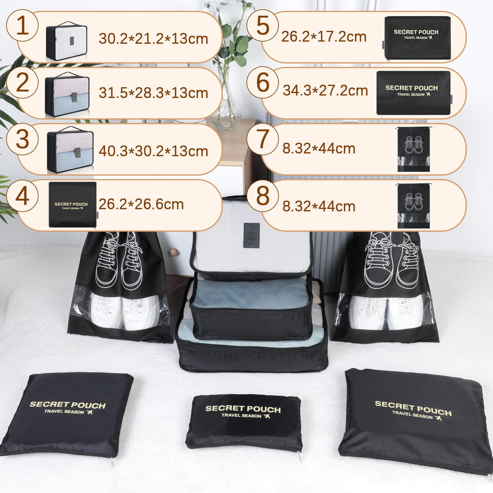 AiQInu Lot De 10 Organisateurs De Voyage Packing Cubes - Rangement Valise Vêtements Chaussures