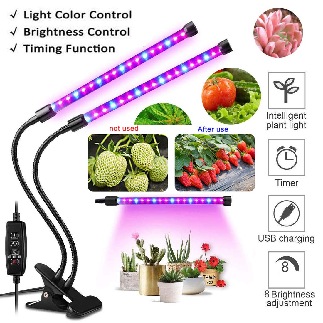 JackSuperIndoor Flowers Fruits Garden Plant Growing Light Fixtures Timing Gardening Grow Lamp Aquatic Plant Growth Germination Kits for Hydroponics