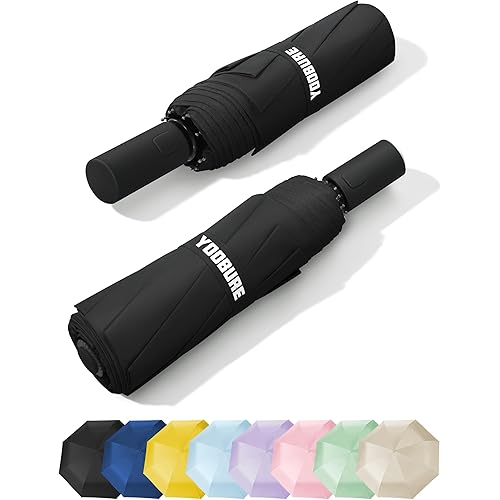 Yoobure Automatic Travel Umbrellas for Rain - Portable & Compact Umbrella for Backpack, Car, UV Umbrellas for Sun Protection, Windproof Folding Small Umbrella in Macaron for Kids, Women, Colorful