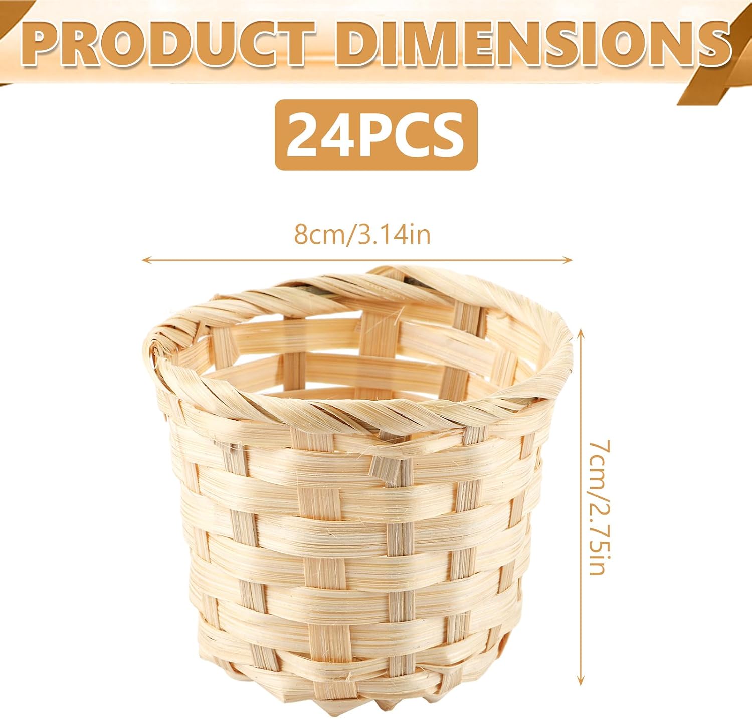 STARVAST 24 Pack Mini Woven Baskets for Favors - 3 x 2.4 Inch Bamboo Small Picnic Baskets for Crafts, Easter Eggs, Wedding Decor & Party Supplies (Bulk)