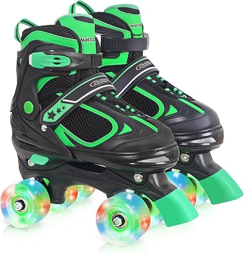 Miniatura 11 de Nattork - Patines de ruedas para niños y niñas, 4 tamaños, patines ajustables con ruedas iluminadas, divertidos patines para niños pequeños, Rojo