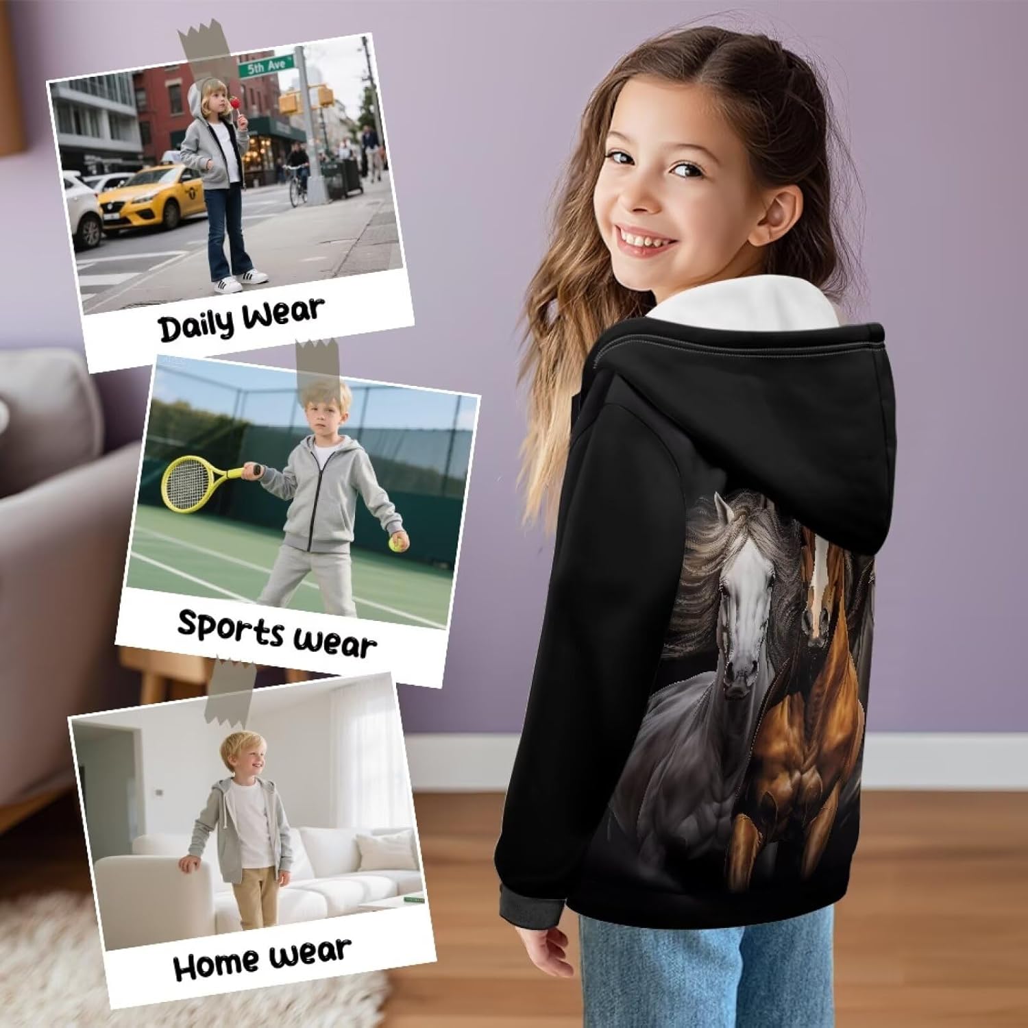 Renewold Boys Girls Fleece Jacket Hoodie Zip Up Hooded Sweatshirt Kids Teens Winter Spring Fall Coats with Pockets