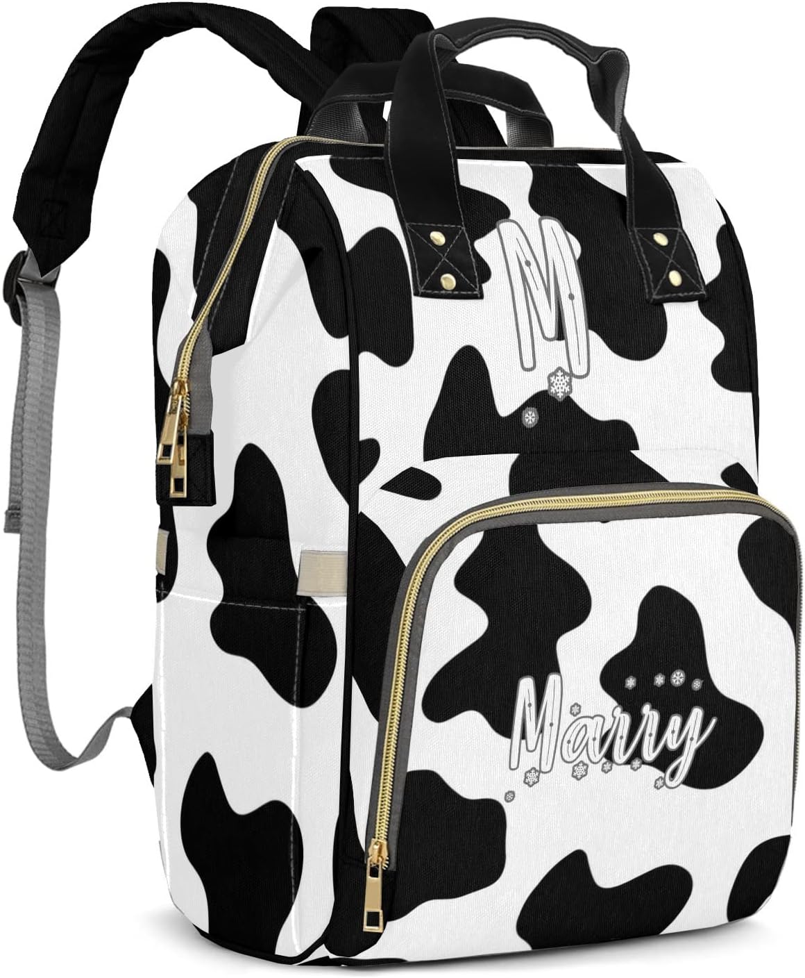 Diaper Bag Personalized Baby Cow Print Diaper Bag Backpack with Name, Custom Diaper Bags for Baby Girl Boy, Large Capacity, Waterproof, Stylish, Multifunction, Adjustable Shoulder Straps