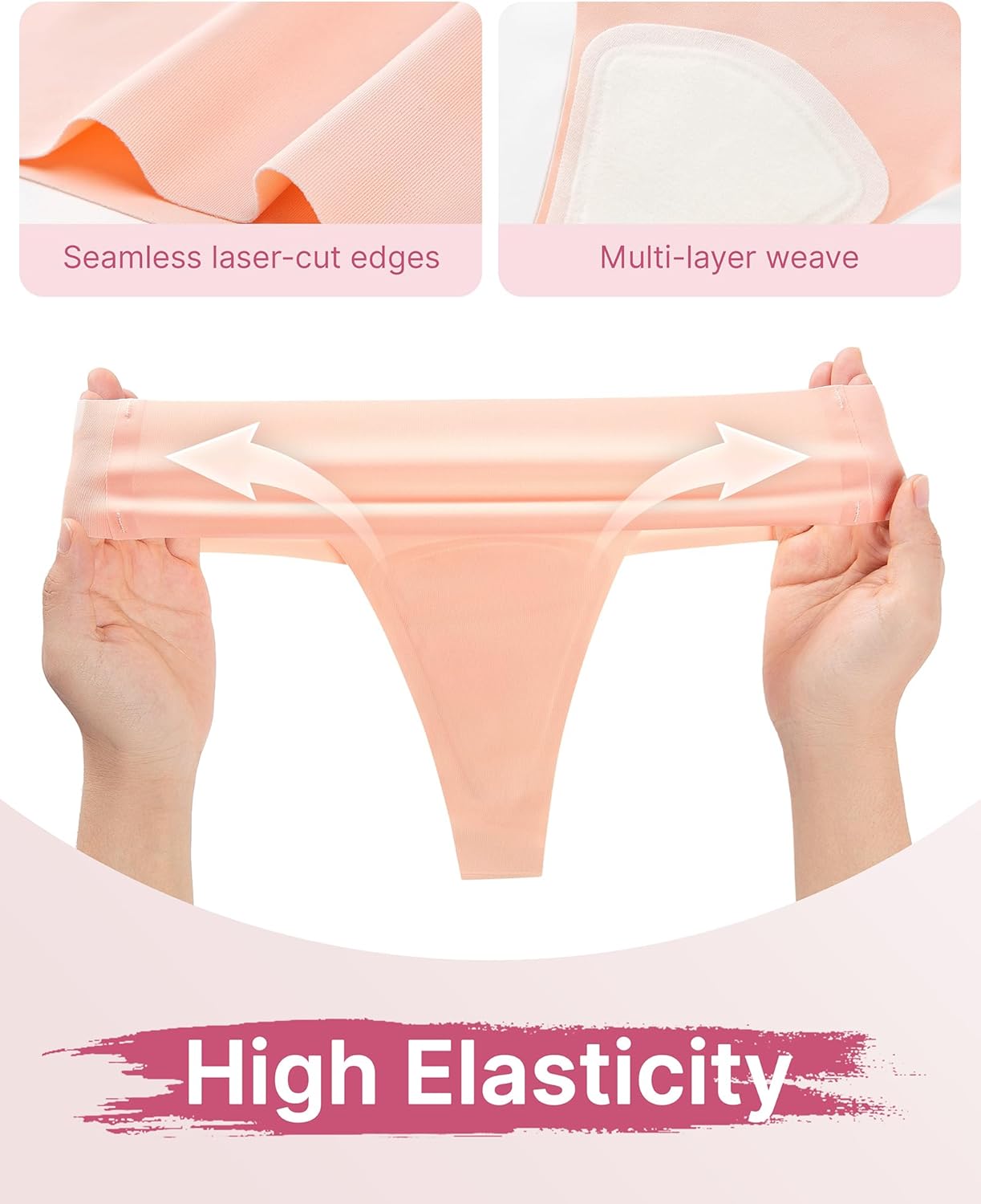 Seamless Workout Thongs for Women - No Show Womens Underwear with Wide Gusset Invisible Panties Nude&Black 2 Pack - Image 6