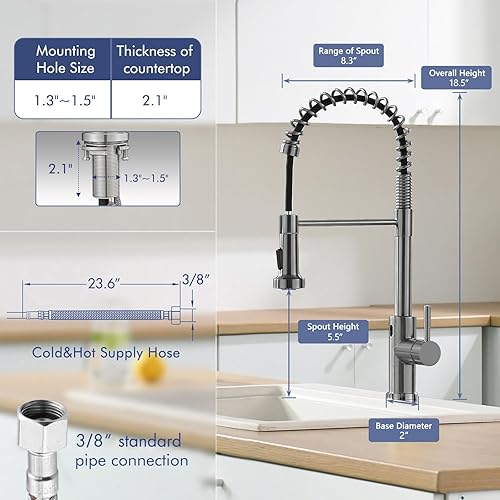 Vista 65 de GIMILI Grifo de cocina negro y dorado con dispensador de jabón comercial de una sola manija con resorte extraíble Grifos para fregadero de cocina