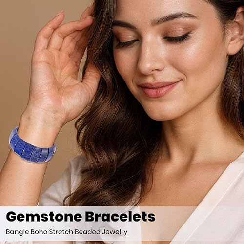 Miniatura 4 de Gemstone Bracelets for Women - Friendship Charm Cute Cuff Bracelets for Men - Bangle Boho Beach Summer Stretch Beaded Jewelry - Wedding Birthday