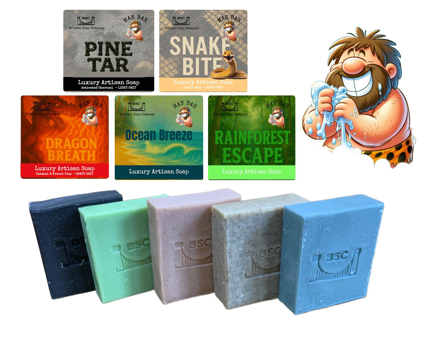 Bristol Soap Company Luxury Artisan Soap Man Bar Pack, 5 Masculine Handmade Essential Oil Soaps, Shea Butter & Coconut Oil, Cruelty-Free & Vegan Gift Set