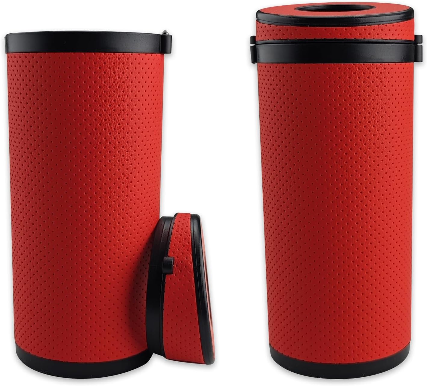 2 Pieces Leather Car Tissues Holder Cylinder with Window Breaker, Refillable Round Tissue Boxes for Car Cup Holder Container Fit Vehicle Home Office Bathroom Use (Black)