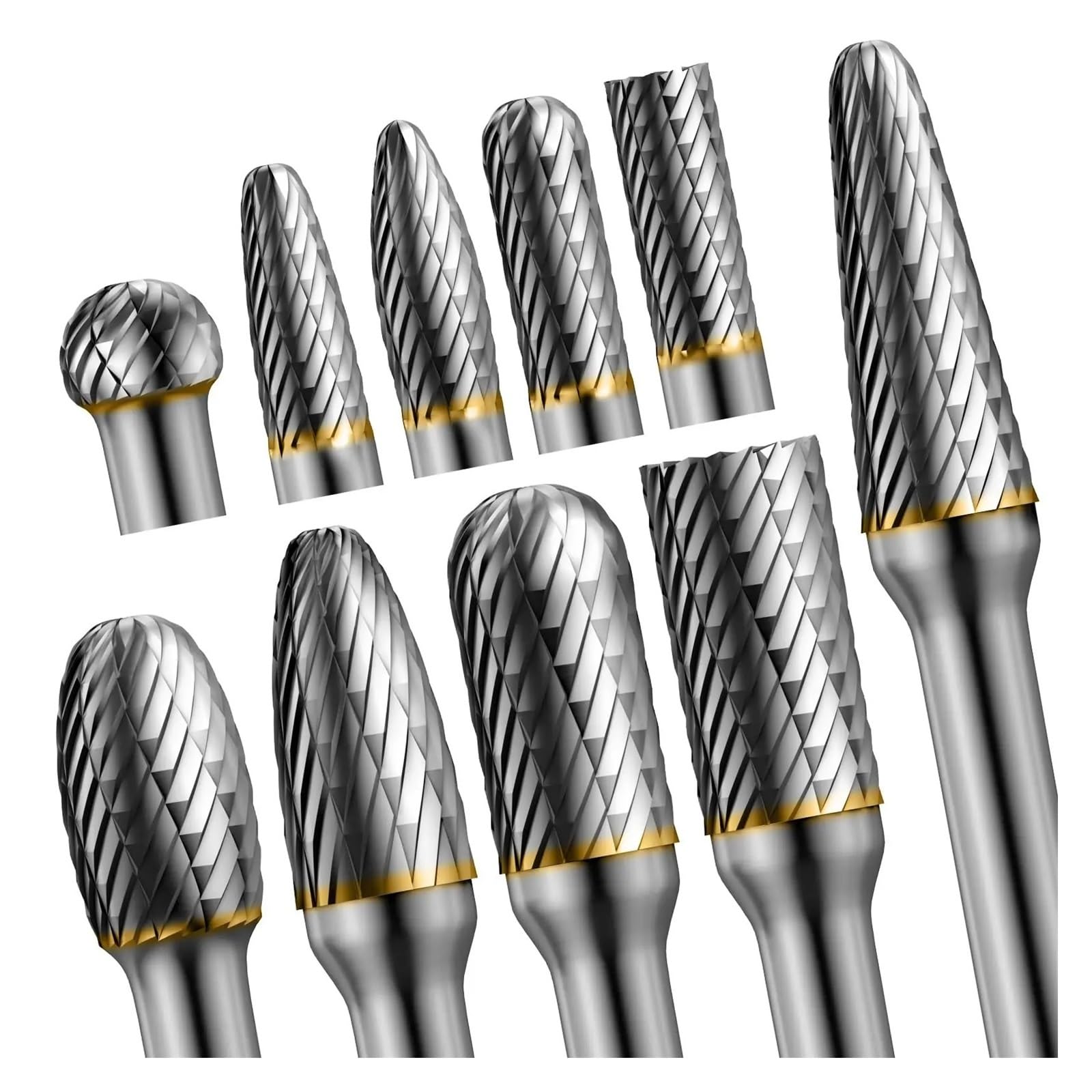 10pcs Tungsten Carbide Rotary Burr Set 1/4inch Shank, Double Cut Die Grinder Bits for Metal, Steel, Wood Carving, Grinding