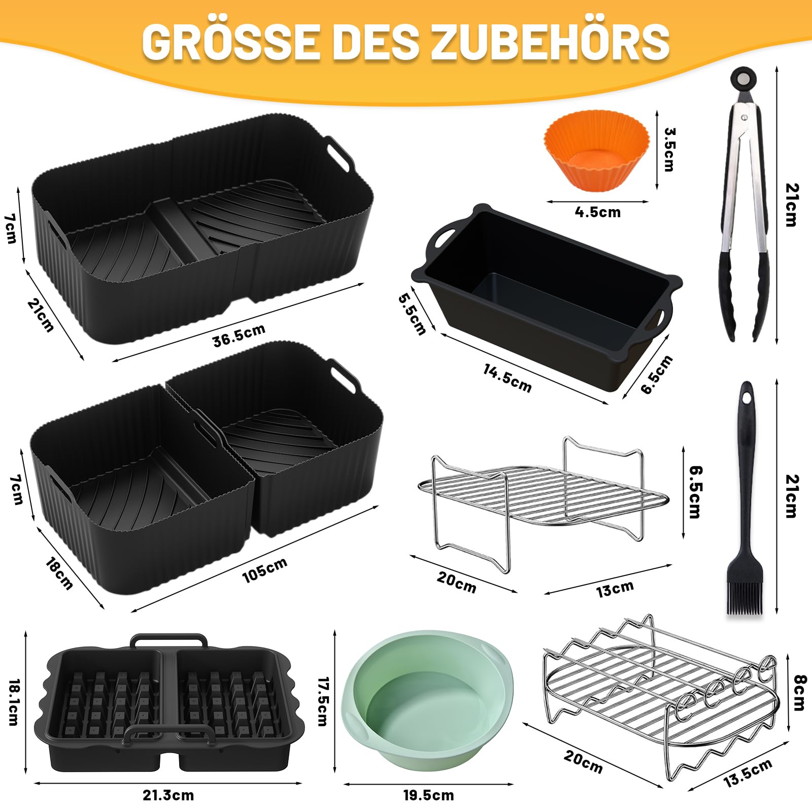 Heißluftfritteuse Zubehör für Ninja Foodi Flexdrawer 10,4L AF500EU, Airfryer Zubehör COSORI 10L Silikonform, Airfryer Silikon Einsatz mit Weiteres Dual Ninja Airfryer Zubehör