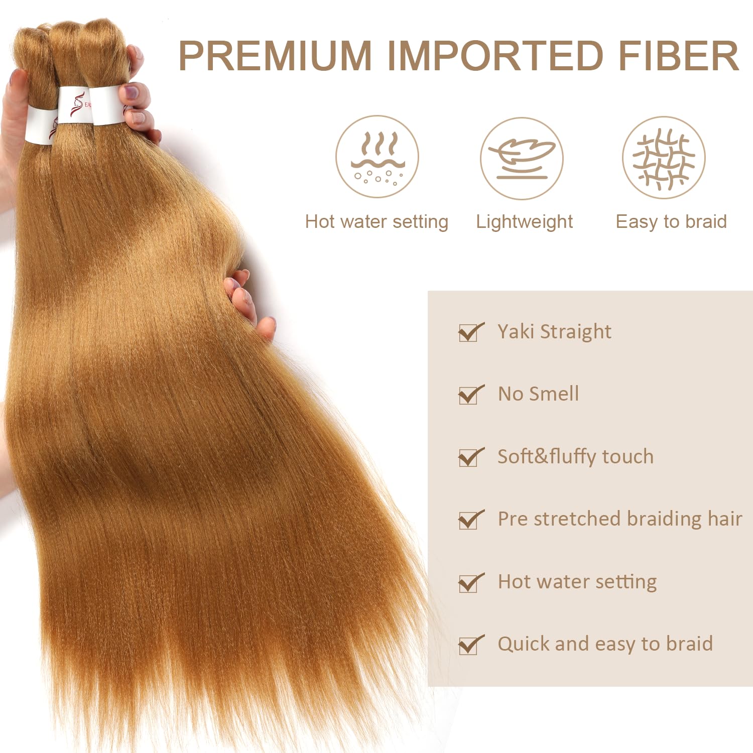 ShowJarlly Pre Stretched Braiding Hair 30 Inch Knotless Braiding Hair Extensions 1pack Easy Braids Hot Water Setting DIY Box Braids Yaki Textured Crochet Braiding (30inch,27#) - Image 4