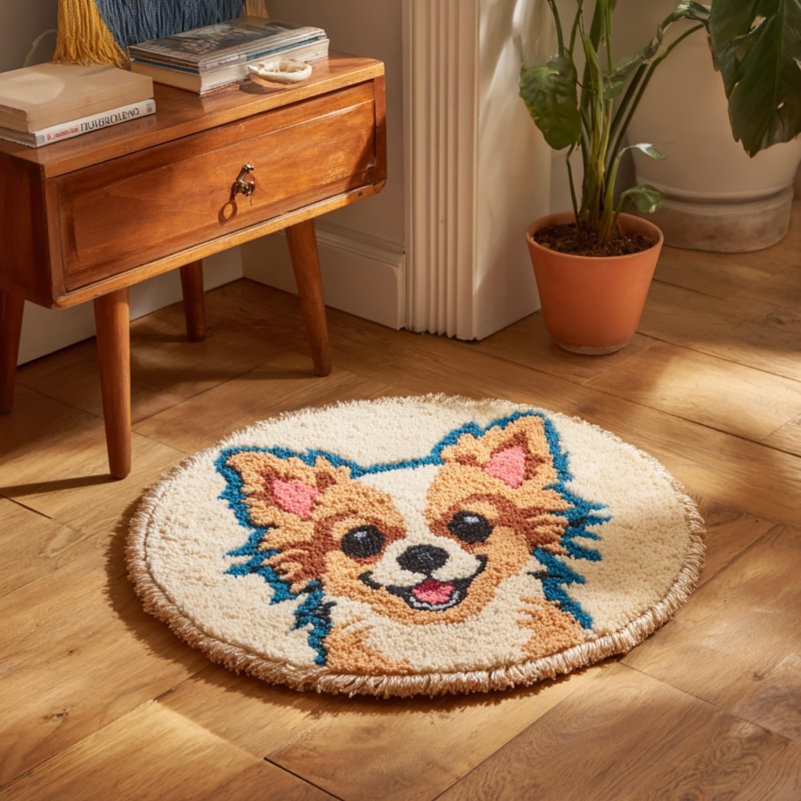 Wallustrioaw 004 Diy Carpet Latch Hook Kits,Chihuahua,Latch Hook Rug Kits For Adults Beginners Diy Needlework Crocheting Rug Home Decor,50X50cm