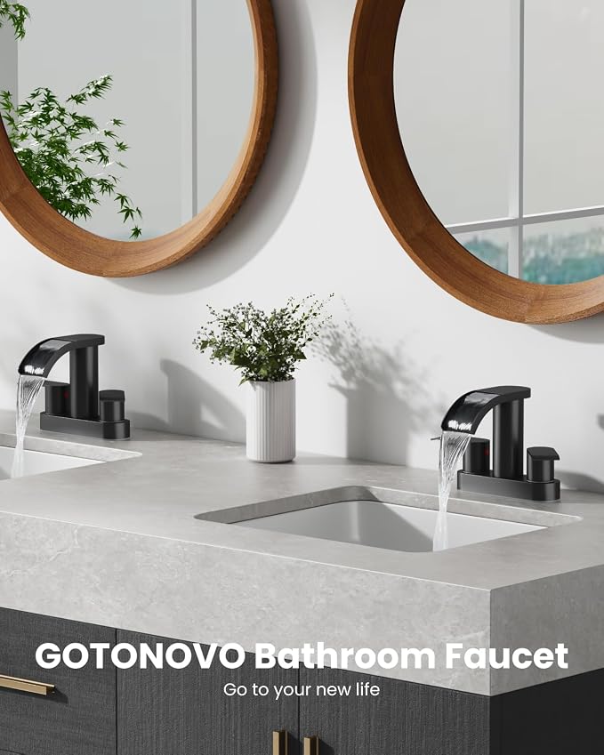 Grifería de baño 4 pulgadas 2 manijas negro mate miniatura 2