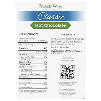 Proteinwise High Protein Hot Chocolate, Classic, Low Carb, Trans Fat Free, Low Sugar, Cholesterol Free, 7 Servings