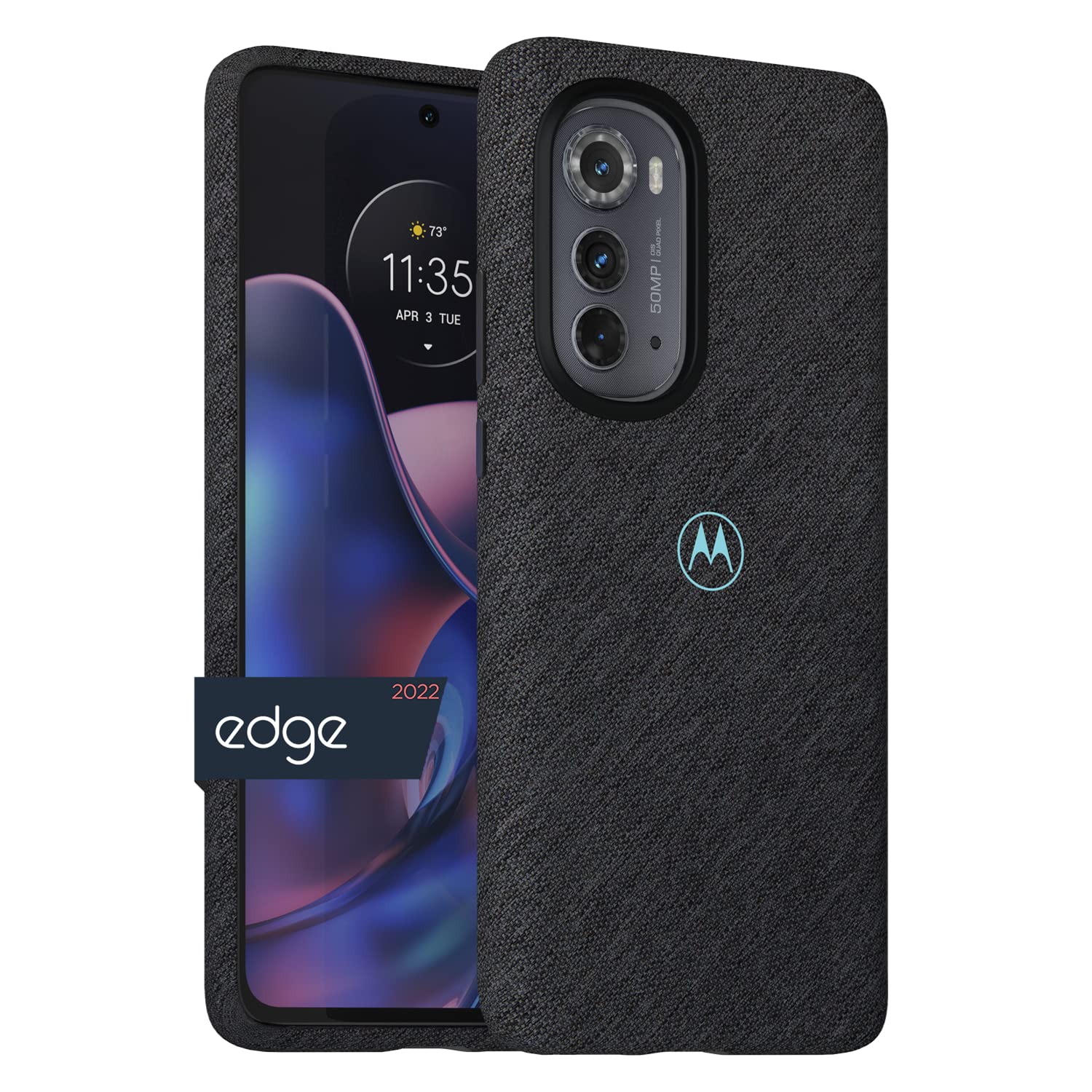 MOTOROLA Moto Edge (2022) Fabric Protective Case- Precision fit, Grip Enhancing Knit Exterior, Shock Absorbing Polycarbonate Shell, Luxurious Microfiber Lining - Charcoal [NOT for Edge Plus 2022]
