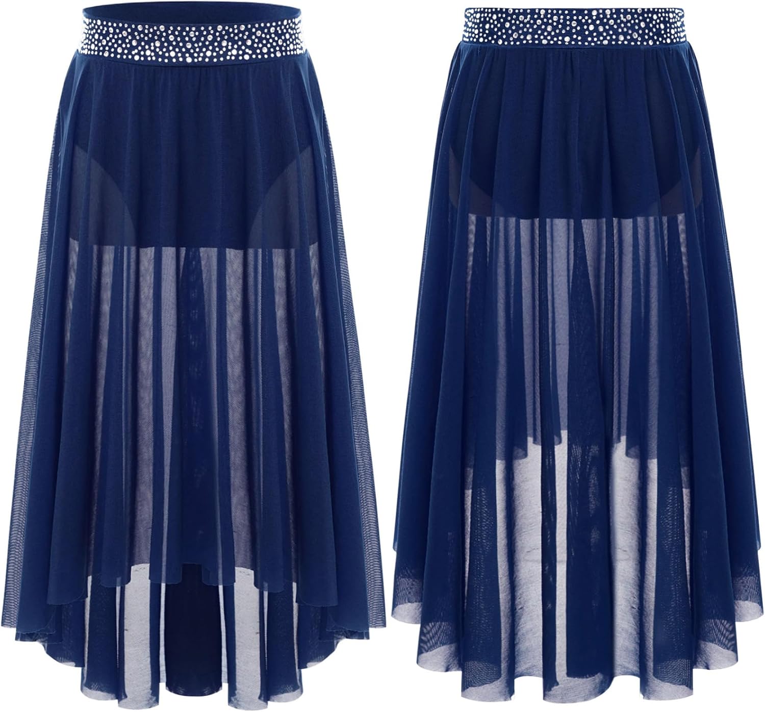 Jhaoyu Modern Lyrical Dance Skirts for Girls Side Slit Rhinestones Waistband Jazz Ballroom Dance Skirt for Performance