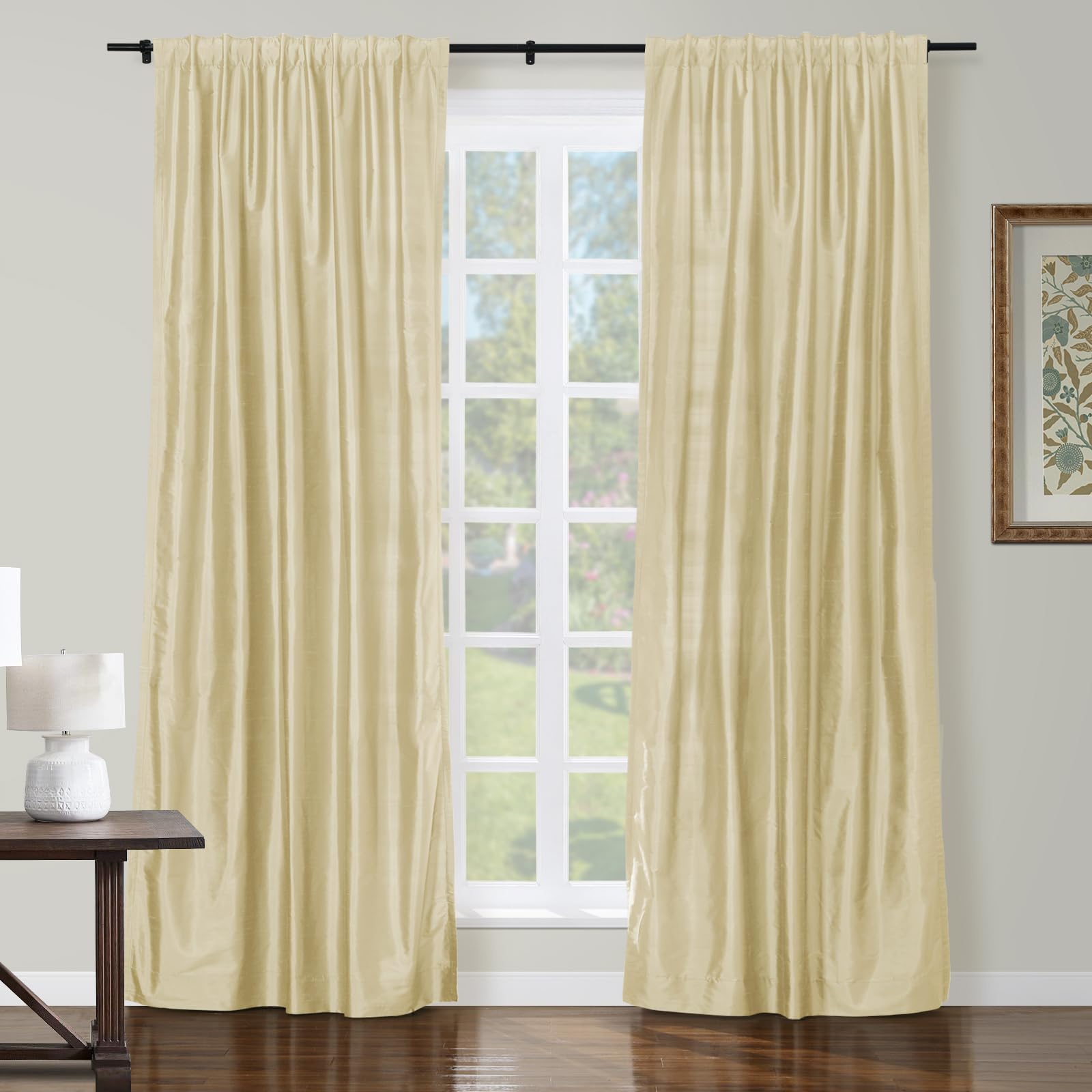 ChadMade 100% Dupioni Silk Drapery Elegant Lightweight Textured 96 Inches Long Cotton Lined Drape for Living Room Window Treatment 50Wx96L, 1 Panel,