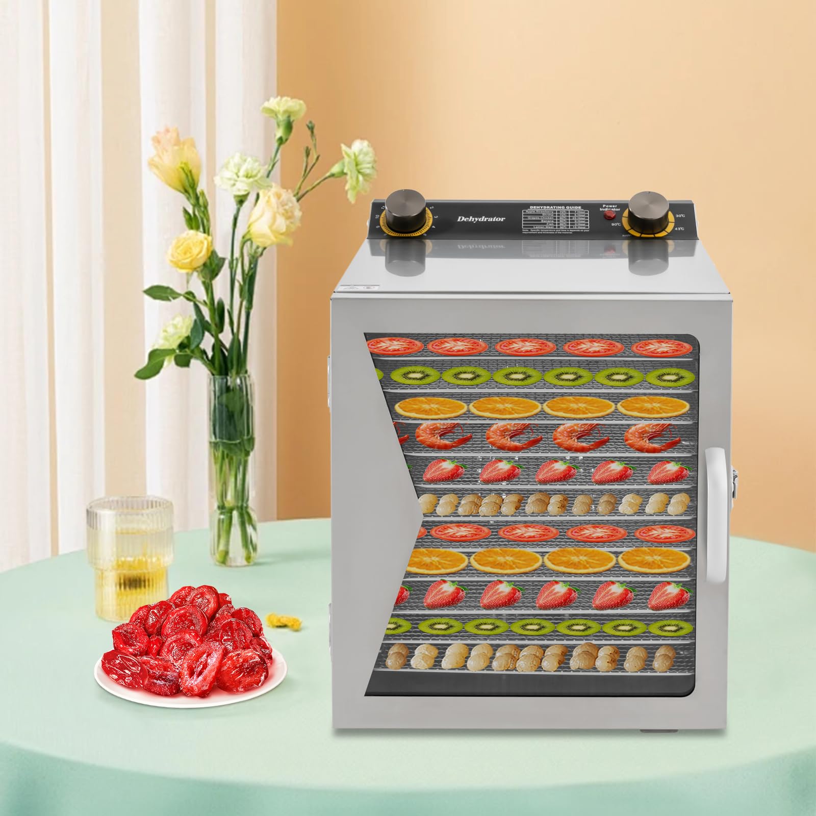 Stainless Steel Food Dehydrator with Adjustable Temperature Control, Dryer for Jerky, Dog Treats, Herb, Meat, Beef, Fruit (12-Tray)