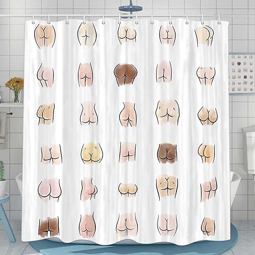 Miniatura 2 de JAWO Divertida cortina de ducha para baño, divertido juego de cortinas de ducha de tela hilarante, accesorios de decoración de baño blancos, ganchos