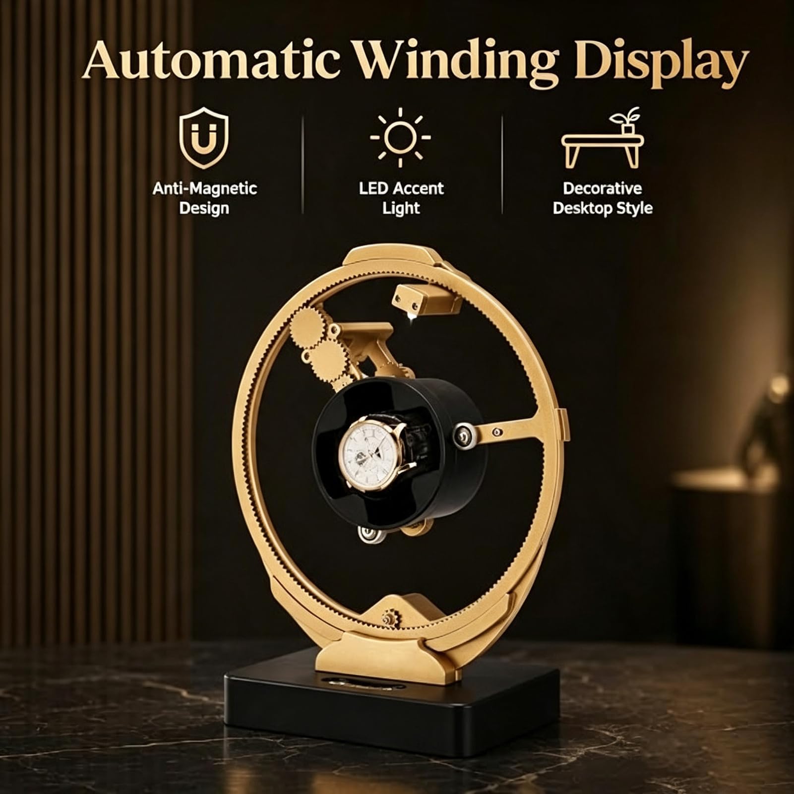 Single Uhr Winder, Anti Magnetisierung, Zeiteinstellung | Automatischer Uhrenbeweger aus Aluminium, Rechts-und Linkslauf, leiser Motor, zur Präsentation zu Hause, dekorativ