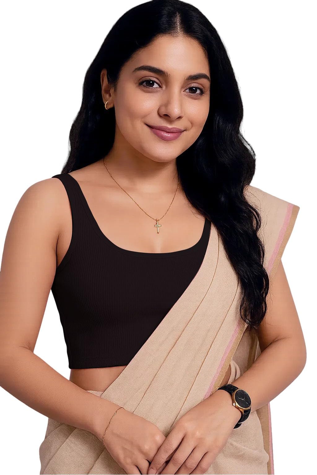 xolani Readymade Fitted Saree Blouse for Women Sleeveless Square Round U Neck Regular fit Stretchable Pullon Western Stylish Crop Top VX18-picture-7