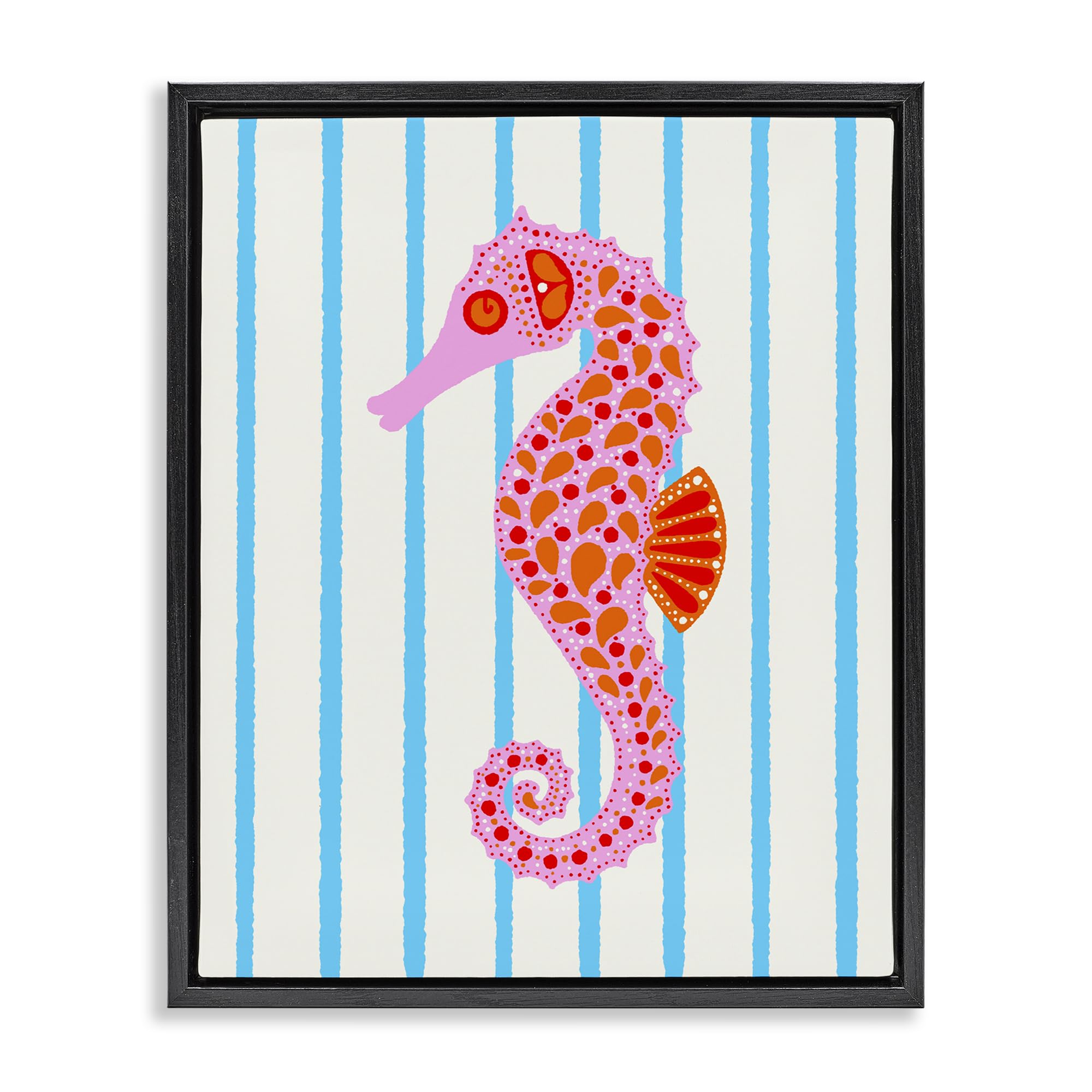 Stupell Industries Jet Black (Matte) Boho Seahorse Striped Nautical, 16 X 20 Inch Canvas In Floater Frame