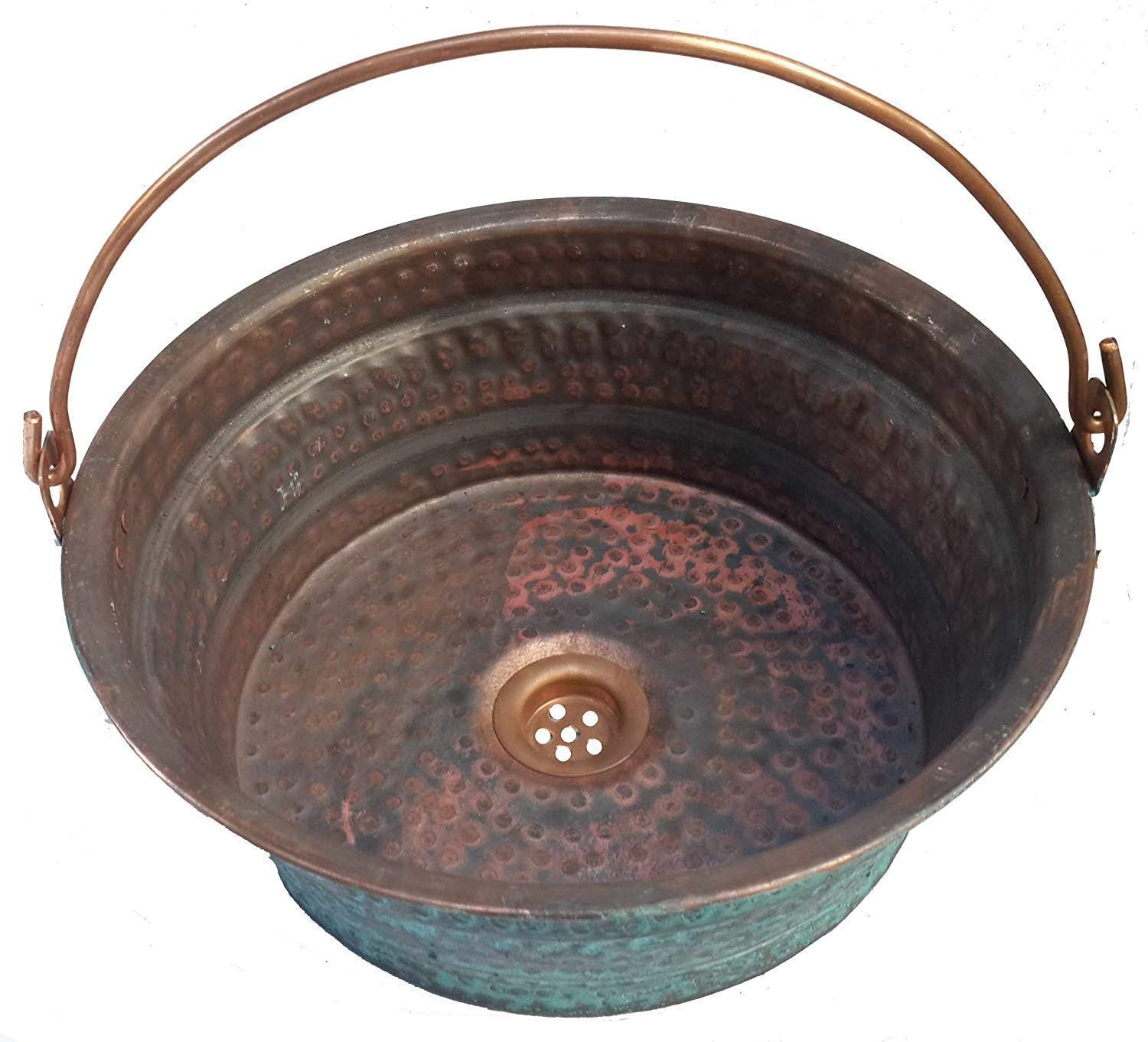 Rustic Green Exterior Fire Burned Interior Bucket Vessel Copper Bath Kitchen Sink Bathroom Moving Remodel Old World Wash Basin Washbowl