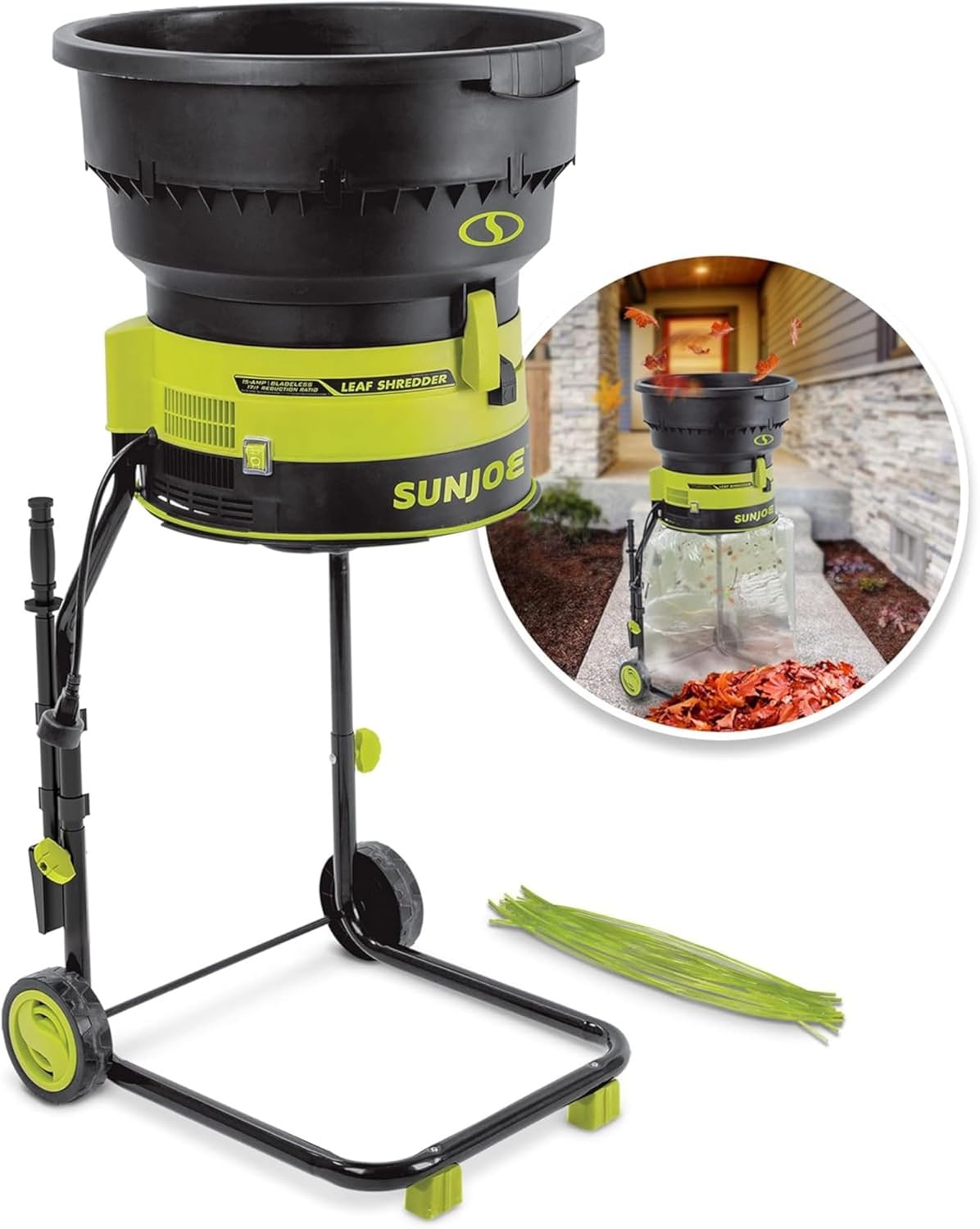 Sun Joe 15 Amp Bladeless Electric Leaf Mulcher & Shredder, 8,000 RPM, Mulches Up to 55 Gallons Per Minute, for Wet or Dry Yard Waste, SDJ617E