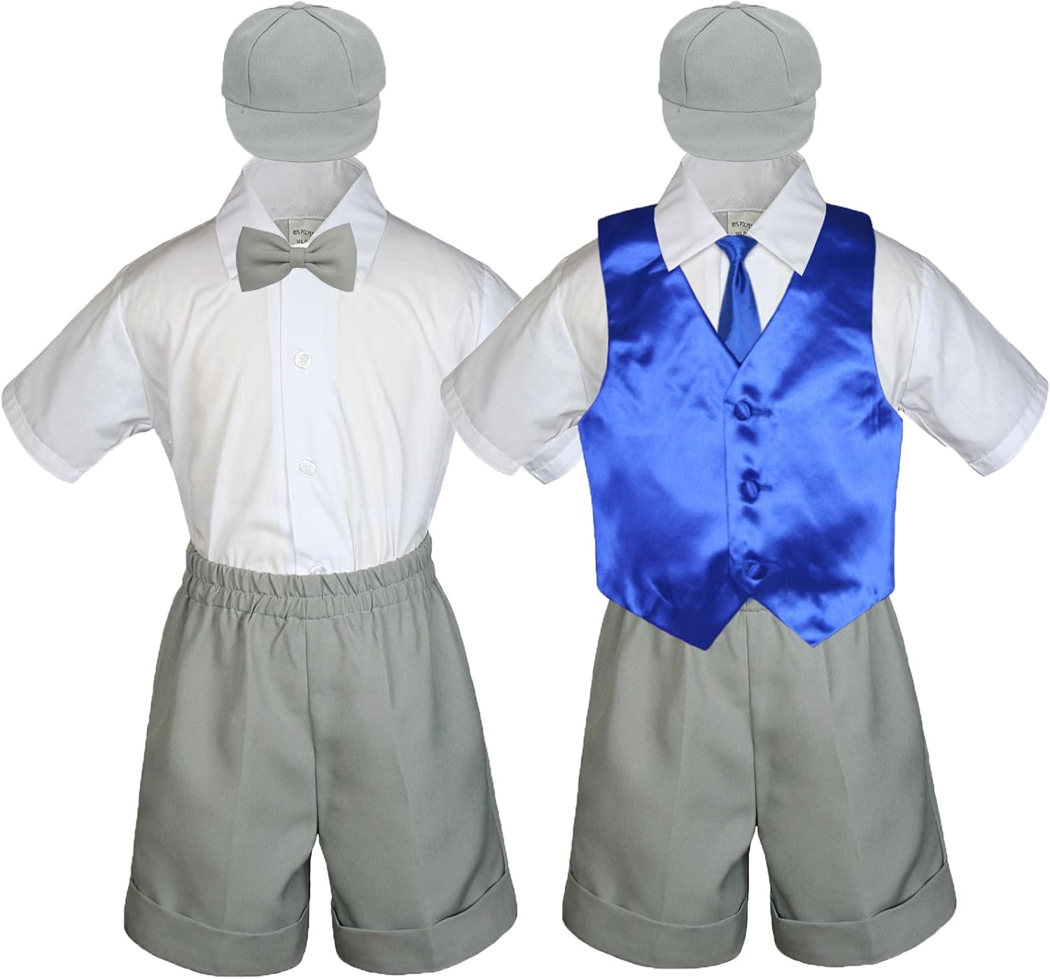 Baby Toddler Boy Event Party Suit Gray Shorts Shirt Hat Necktie Vest Set Sm-4T (Large (12-18 Months), Royal Blue)