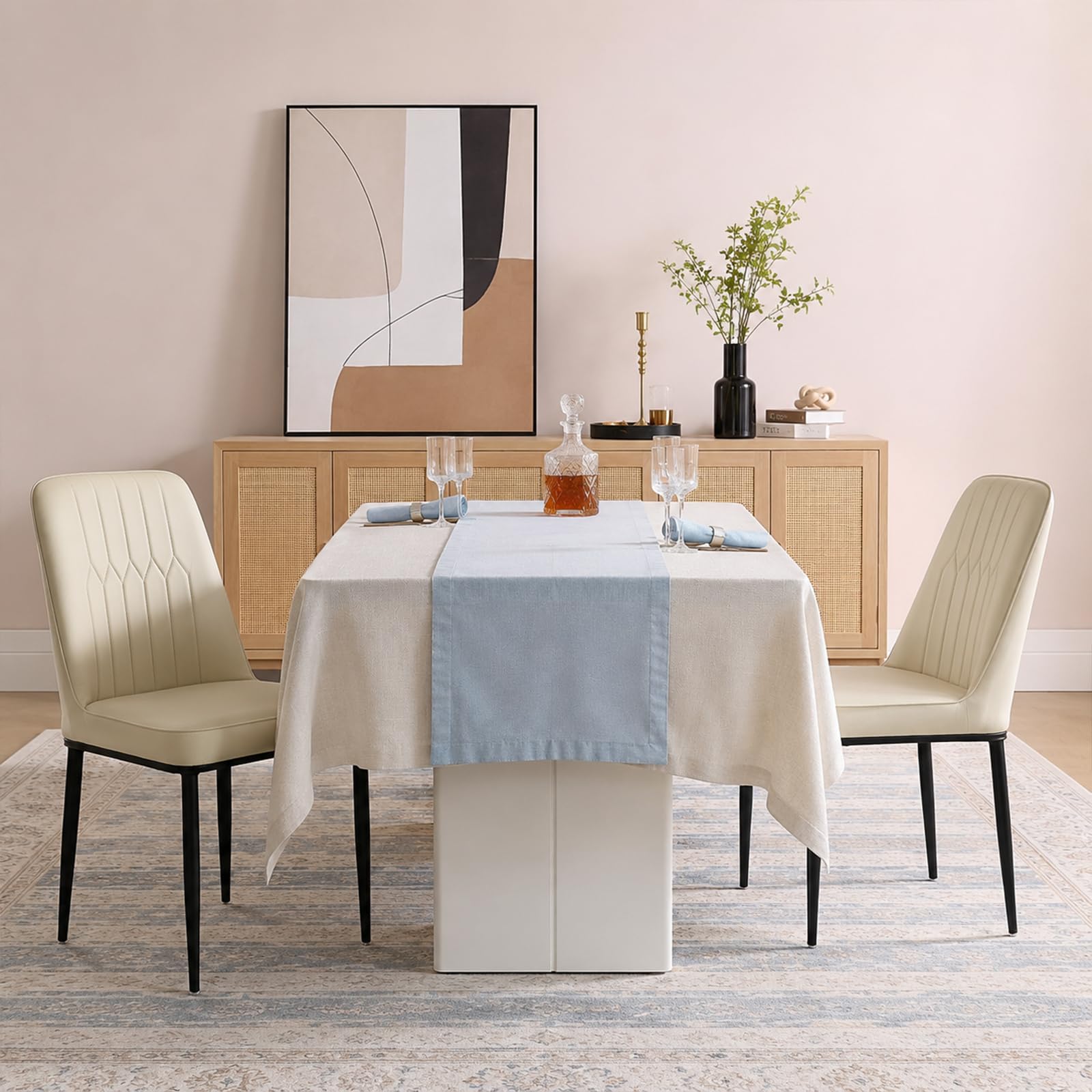 Durrafy Esszimmerstühle 2er Set aus Kunstleder, Gepolsterte Küchenstühle mit Hoher Rückenlehne, Moderne Polsterstühle mit Metallbeinen, Robuste Esszimmerstühle für Esszimmer Küche Wohnzimmer, Creme