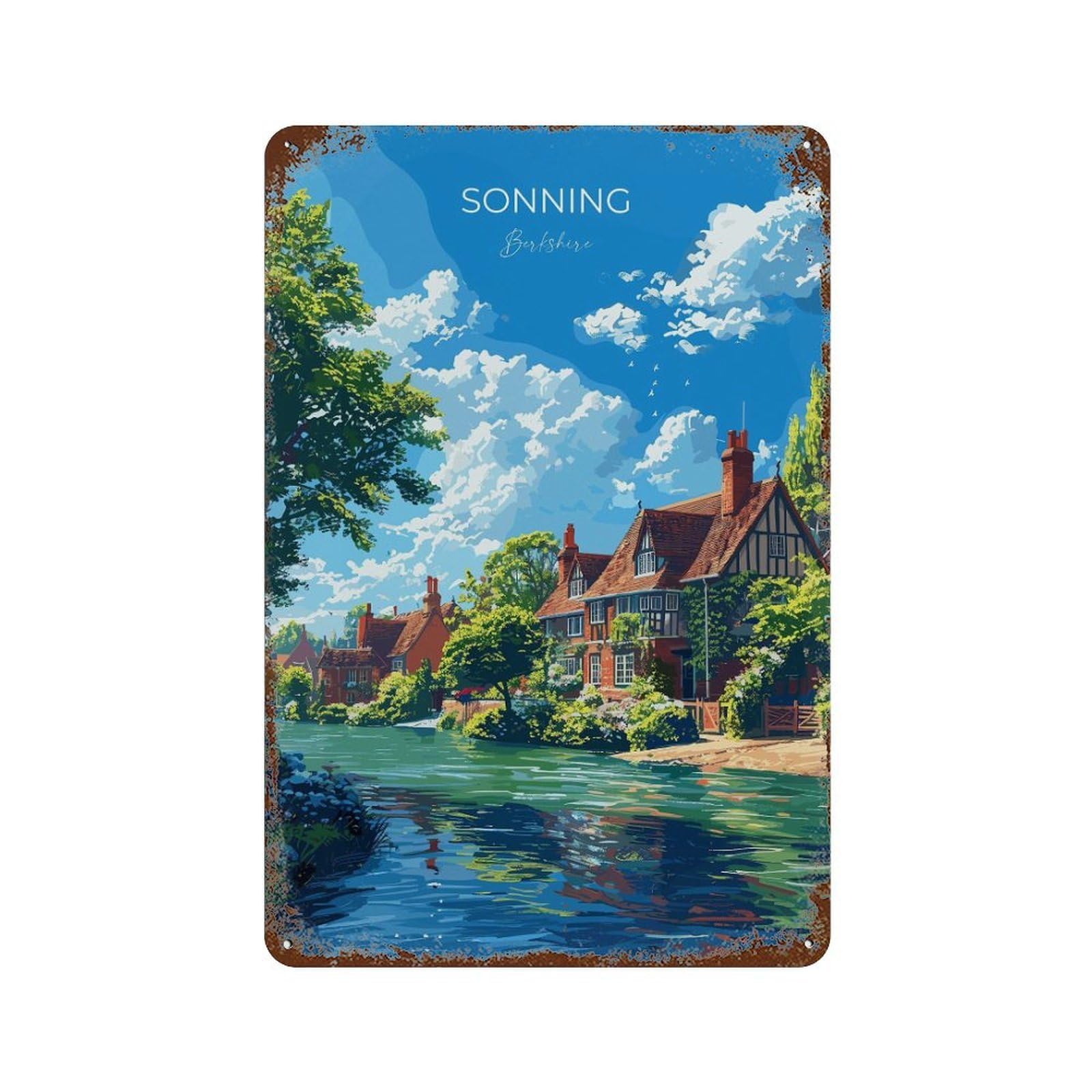 xiaoxiaoshen Sonning Travel of Berkshire England Windsor Gift Wall Decor Art Metal Tin Poster Modern Home Decor Art Home Bar Shop Decorations Vintage Sign 30x20cm