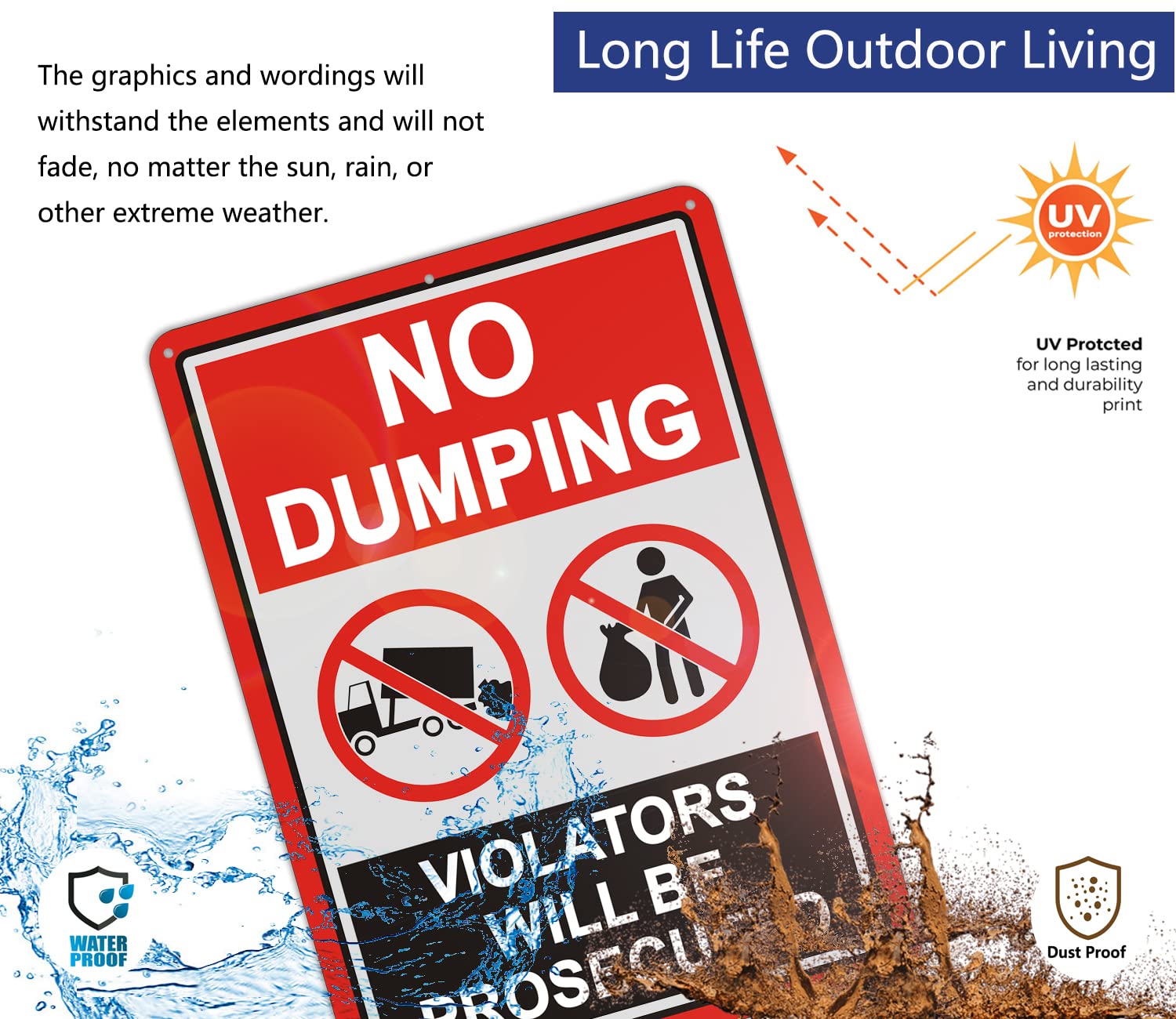 2 Schilder „No Dumping“ Mit Videoüberwachung – Reflektierendes Aluminium, 25,4x17,8 Cm
