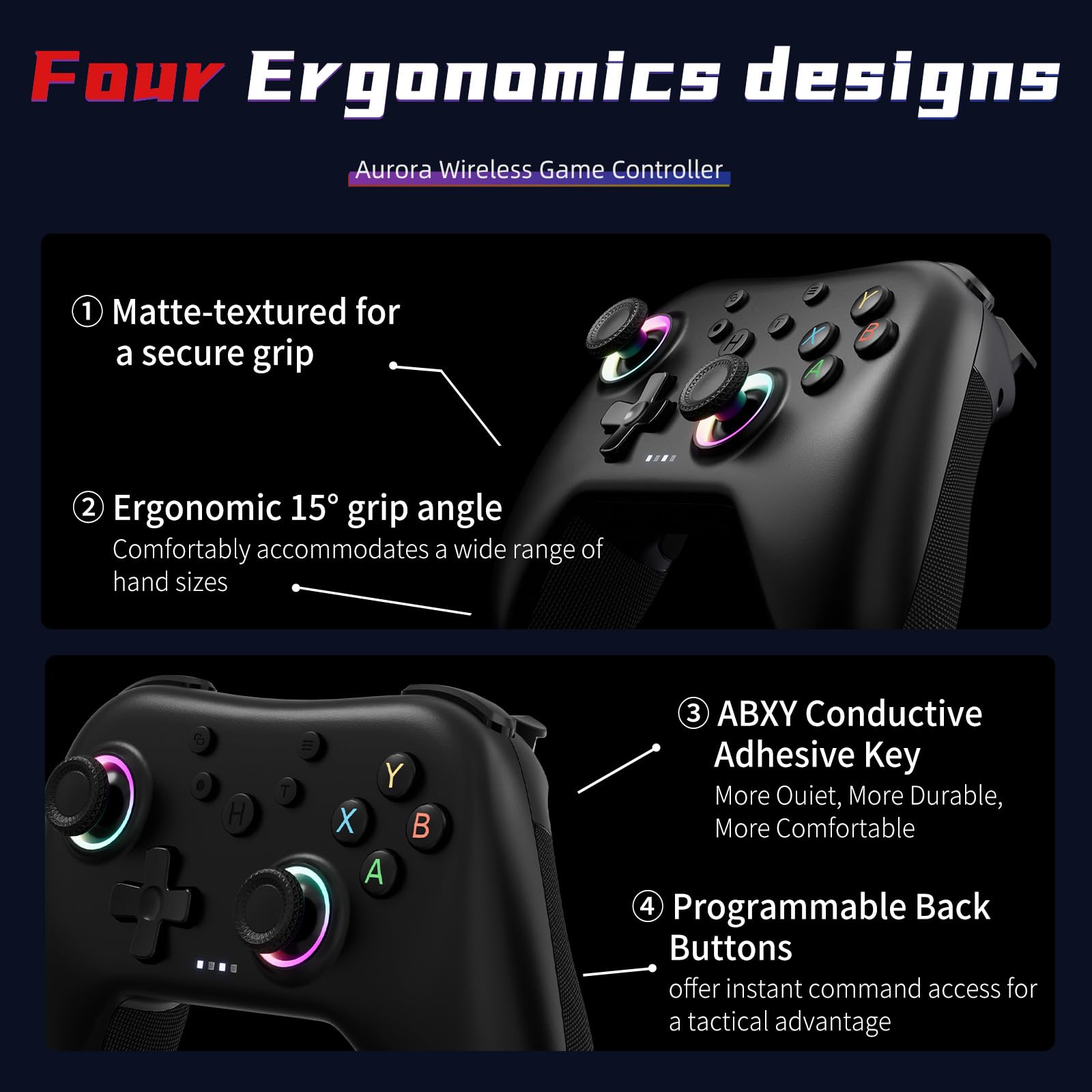 AceGamer Aurora 2.4G Wireless Controller per PC Windows/Switch 2/Switch/Steam/iOS/Android, Gamepad per PC con joystick ad effetto Hall, pulsante posteriore programmabile, attuatore lineare risonante