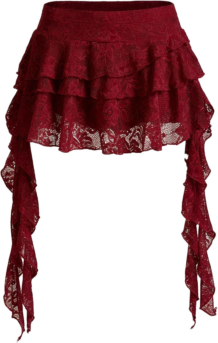 Women's Y2K Mini Skirt Ruffle Lace Mesh Asymmetrical Flowy Short Skort