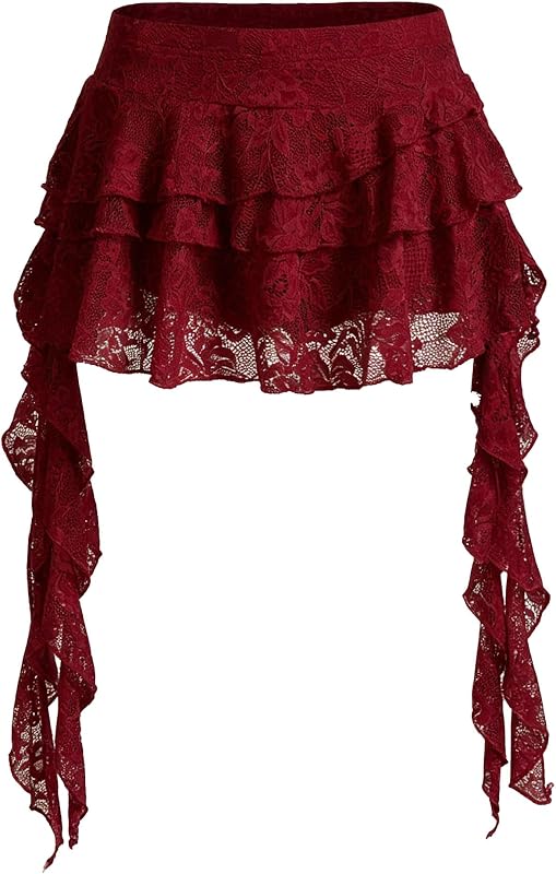 Women's Y2K Mini Skirt Ruffle Lace Mesh Asymmetrical Flowy Short Skort