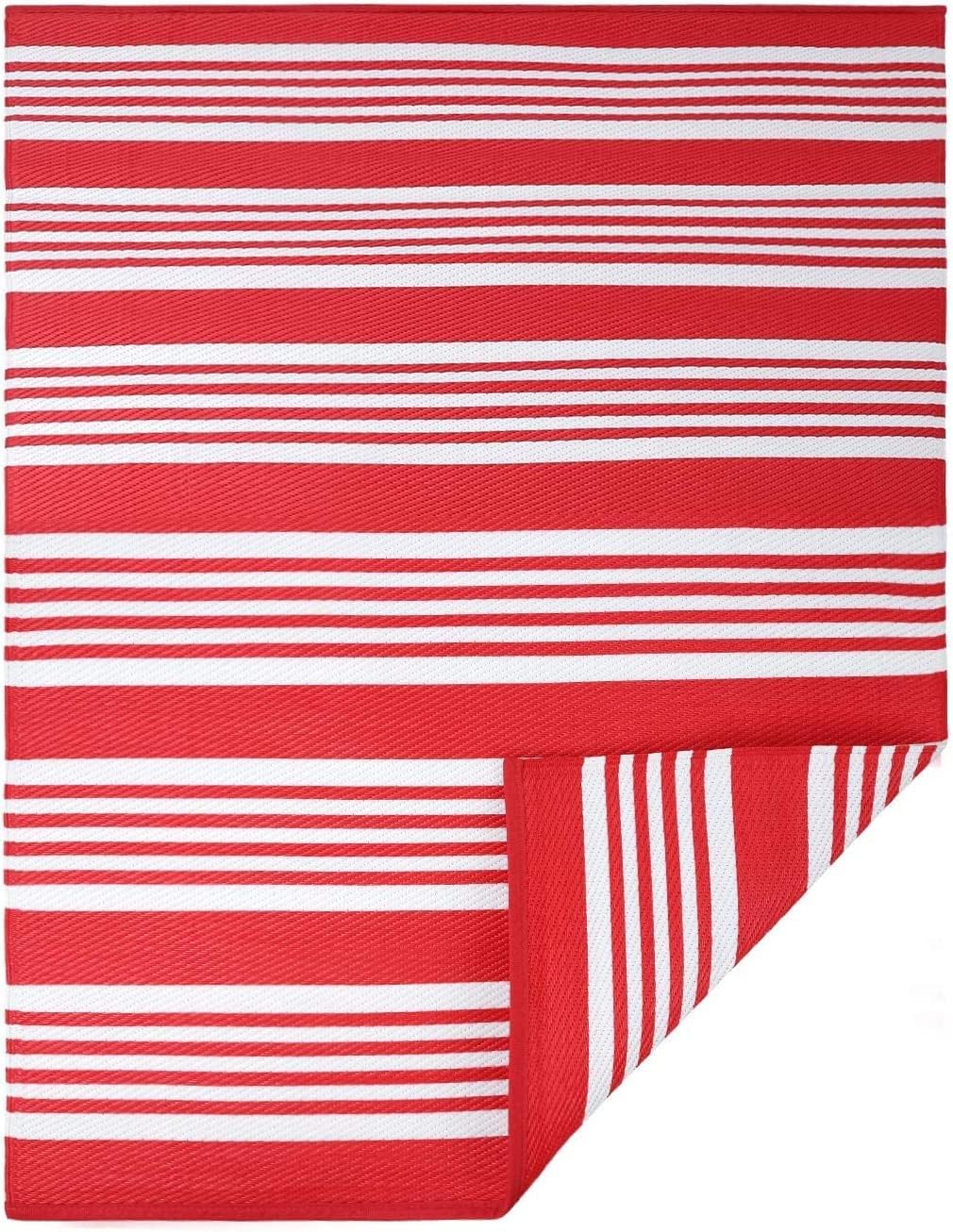 JBGO Reversible Woven Outdoor Rug, 5' x 7' Lightweight Large Plastic Striped Stain