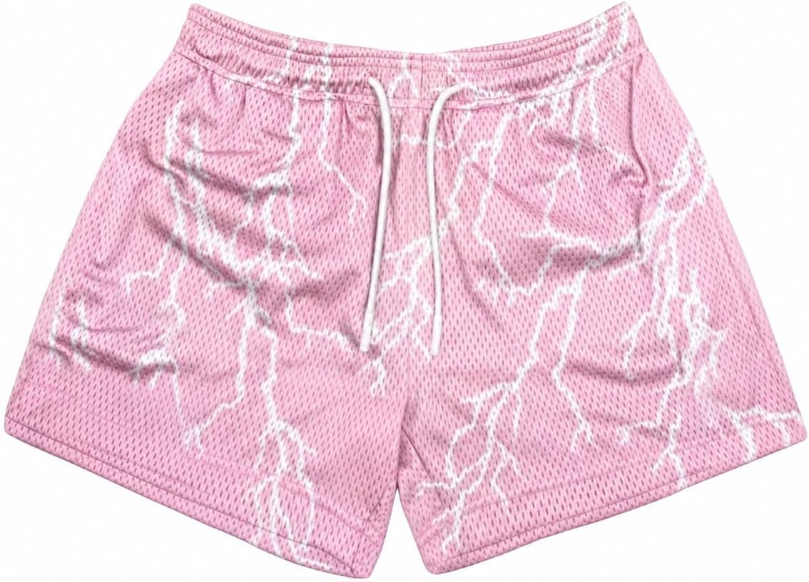 Men's Mesh Basketball Shorts Breathable Athletic Shorts with Pockets Lightning & Star Print Gym Training Outdoor