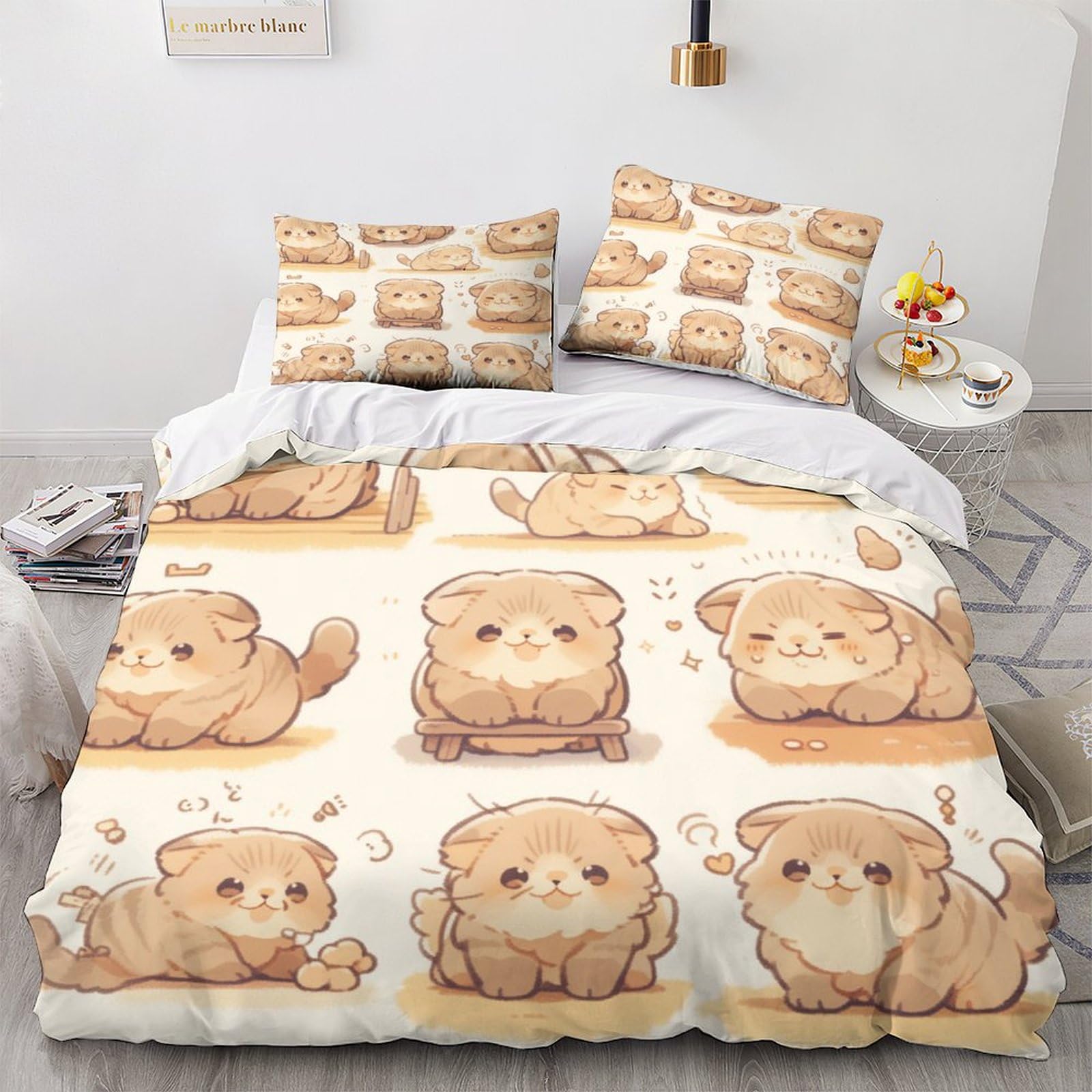 Housse de couette Scottish Fold 3D en microfibres 200x200cm avec taie