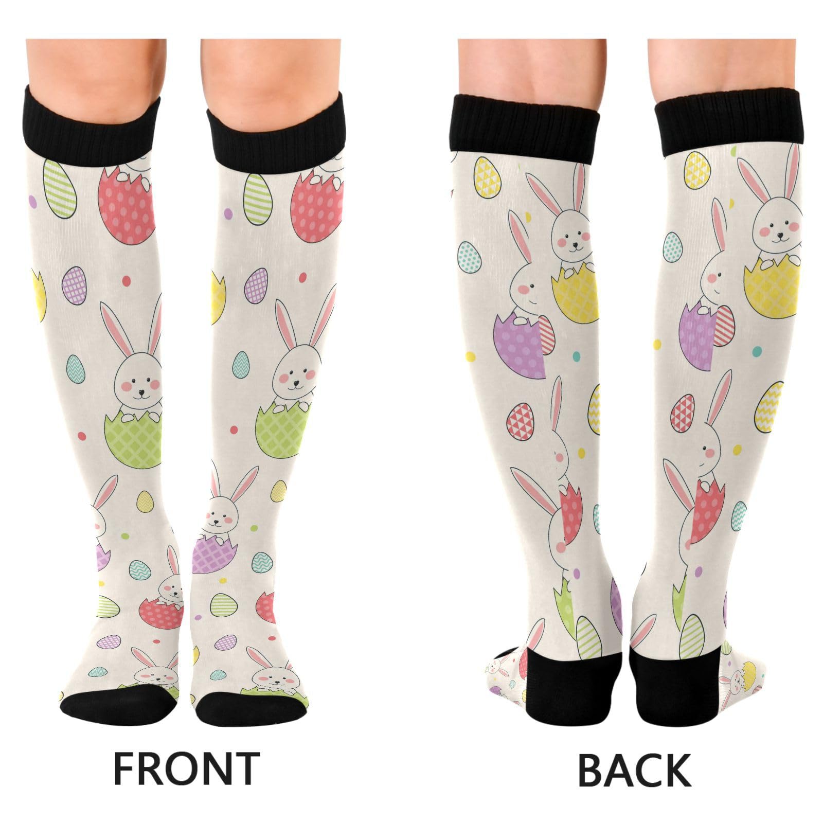Dussdil Easter Rabbits Color Eggs Compression Socks for Women Men Christmas Circulation Long Knee Socks for Winter Warm Stockings Socks