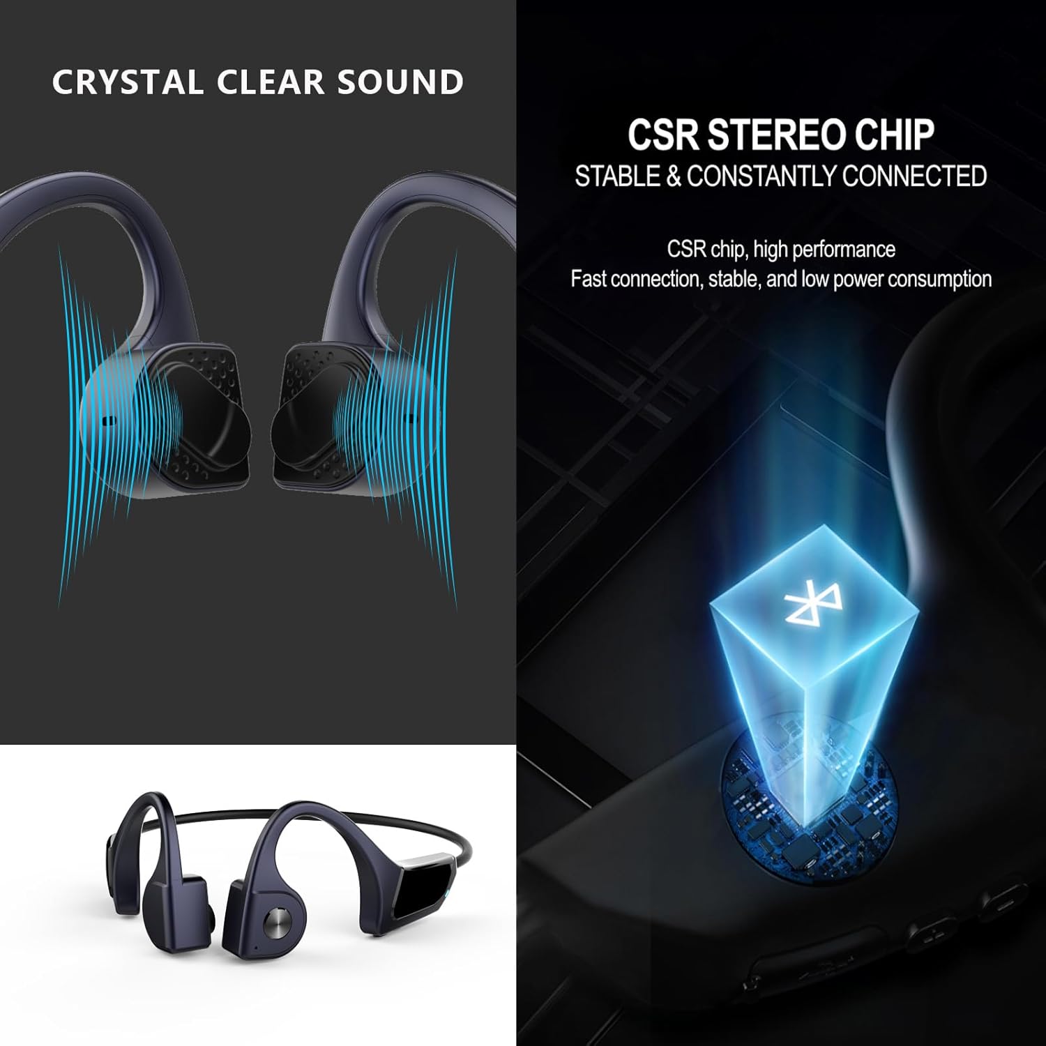 Waterproof Bone Conduction Conducting Headphones Wireless Bluetooth Bone Conduction Earbuds Earphones Headset Waterproof Open Ear Headphones Earbuds Wireless Bluetooth