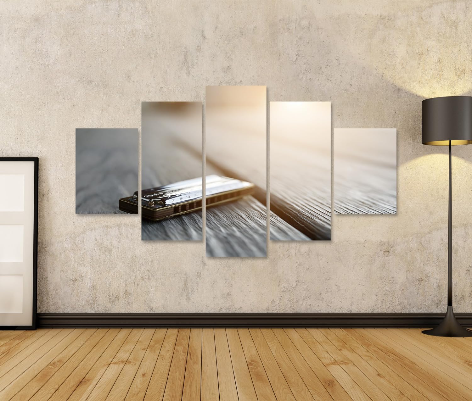 islandburner Quadro su tela, armonica nostalgica, decorazione per soggiorno per gli amanti della musica, 5 pezzi, edizione W1